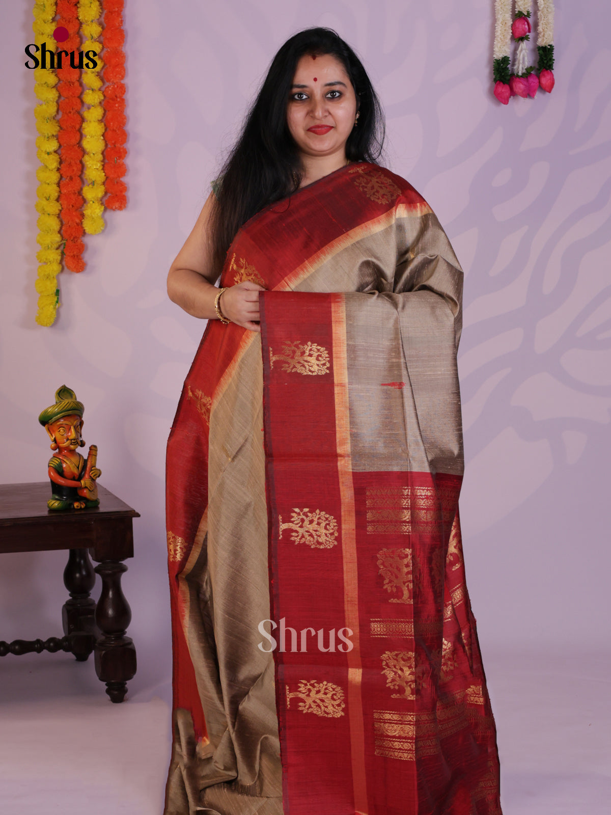Beautiful Grey & Red Raw Silk Saree with thread woven buttas - DLS30033 - Shop on Shrus.com