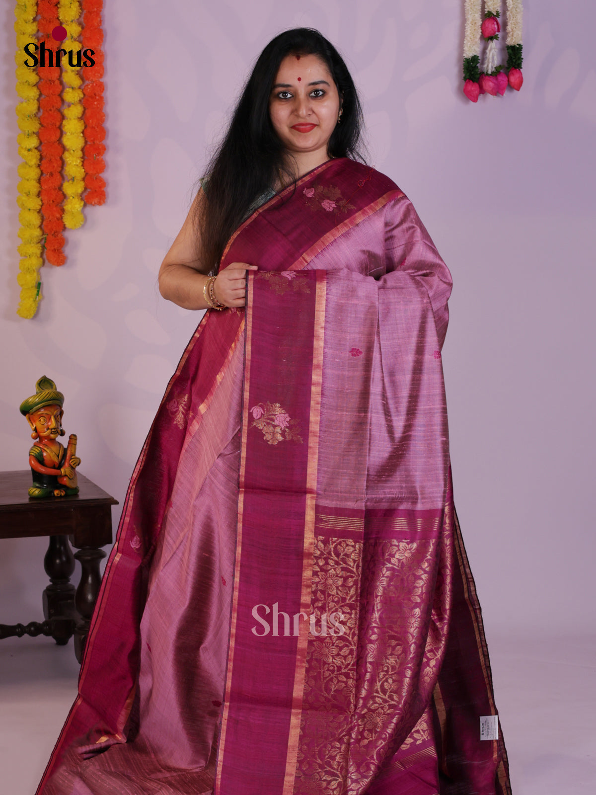 Onion Pink & Purple Raw Silk Saree with contrast zari brocade pallu - DLS30043 - Shop on Shrus.com