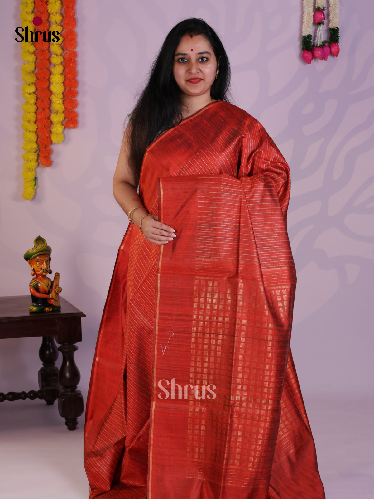Pretty Red  single tone Raw Silk Saree with zari stripes - DLS30055