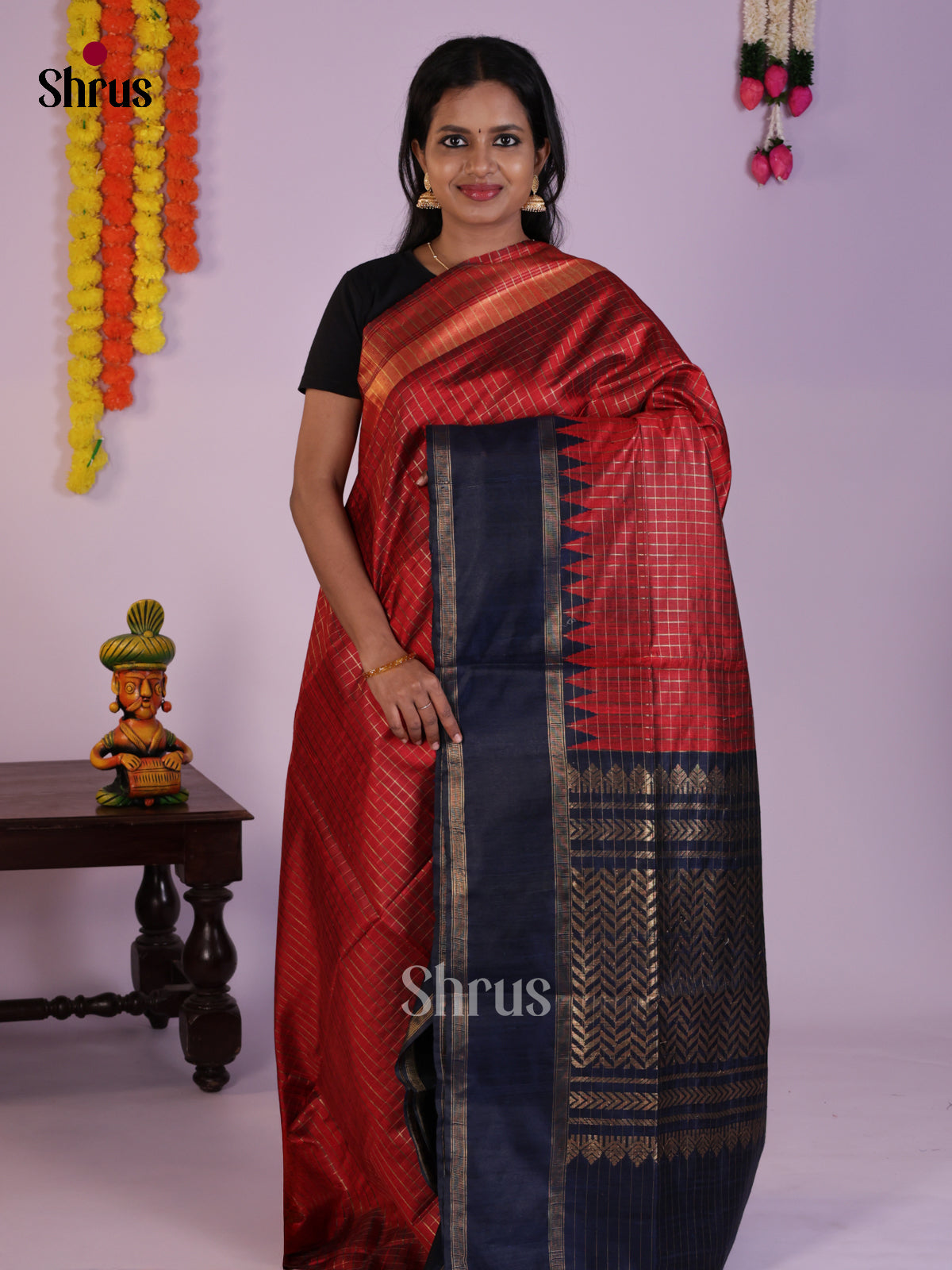Beautiful Red & Blue  Raw Silk Saree with zari checks - DLS30109 - Shop on Shrus.com