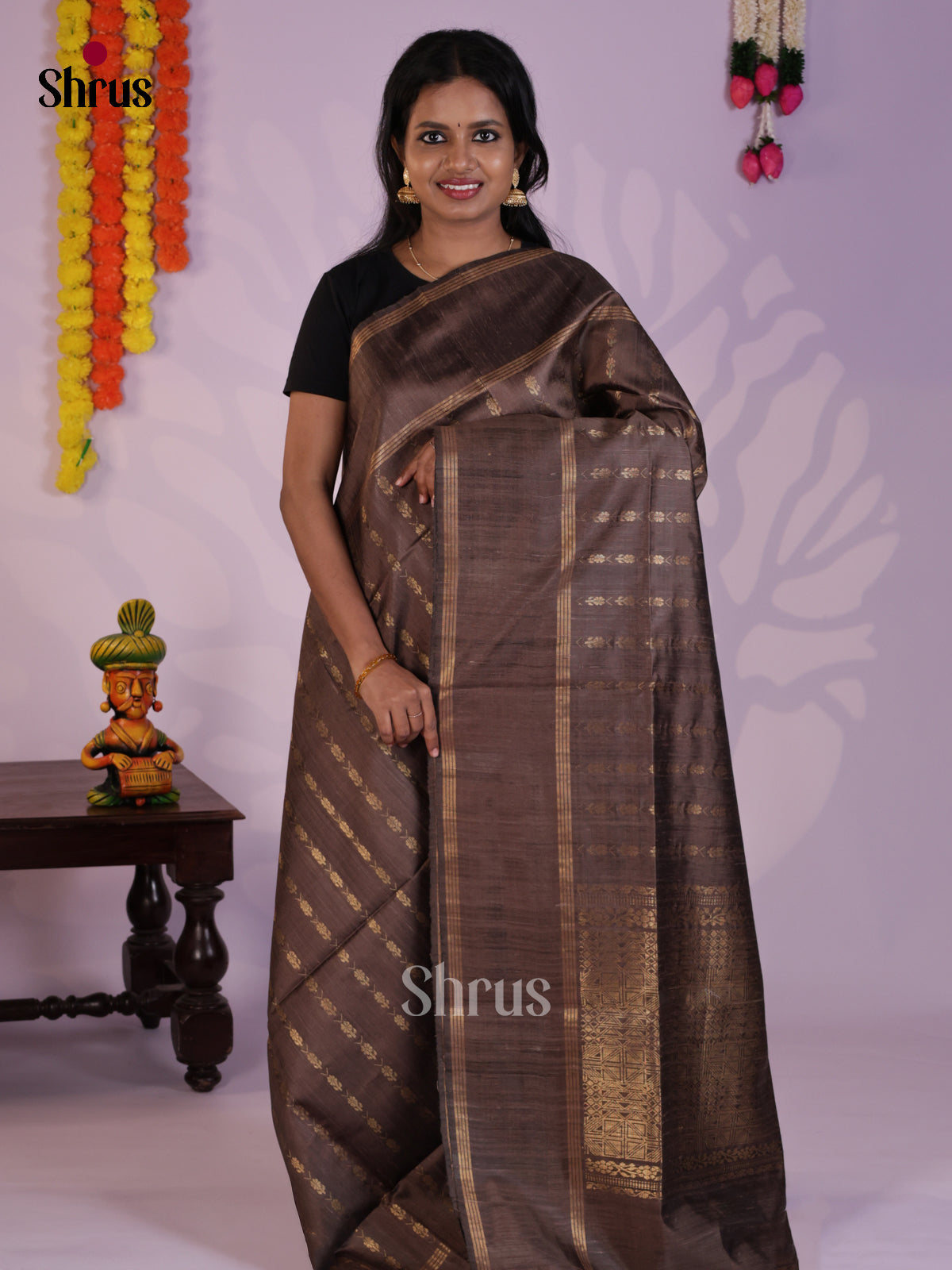 Elephant Grey Single tone  Raw Silk Saree with zari buttas  - DLS30139