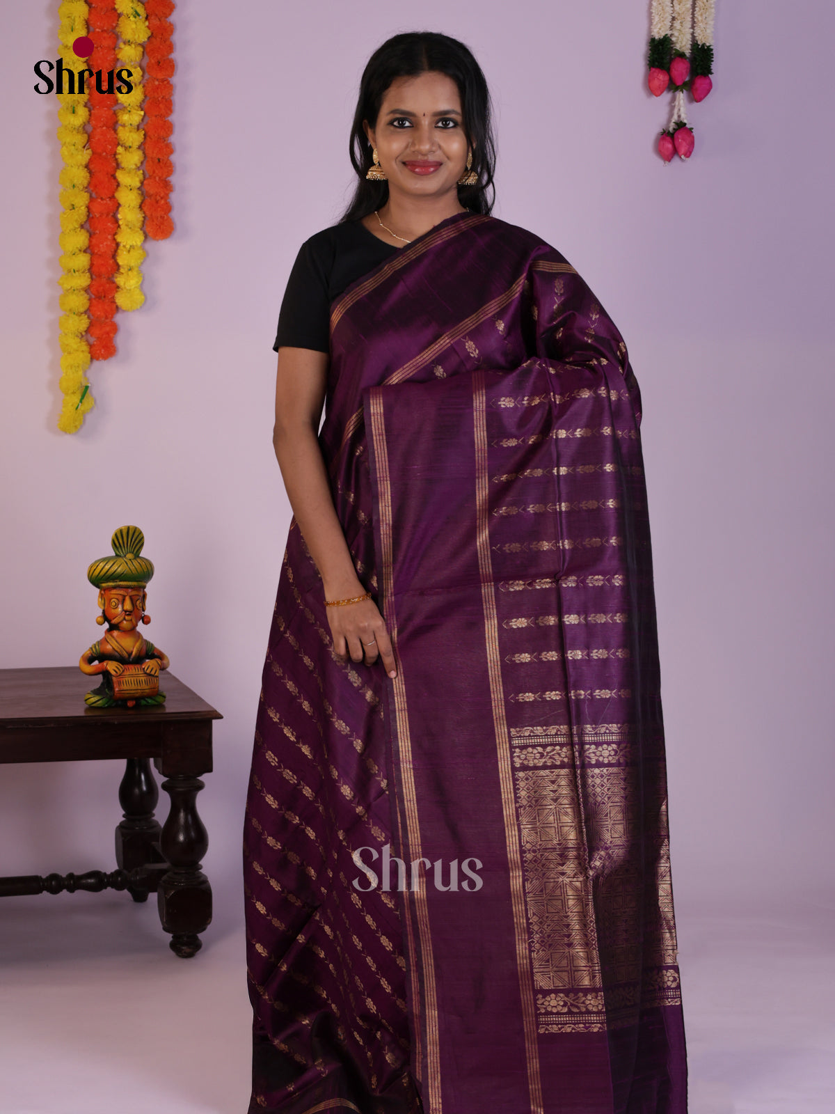 Beautiful Violet single Tone Raw Silk Saree with zari buttas -  DLS30143 - Shop on Shrus.com