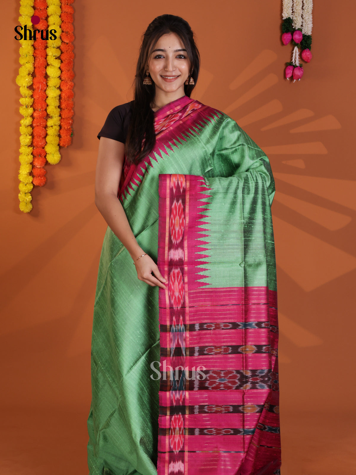 Charming Pastel Green  Raw Silk Saree with contrast ikkat border - DLS30194