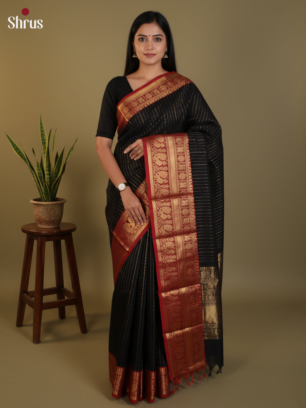 Black & Red- Chettinad Cotton Saree - DLS30234 - Shop on Shrus.com