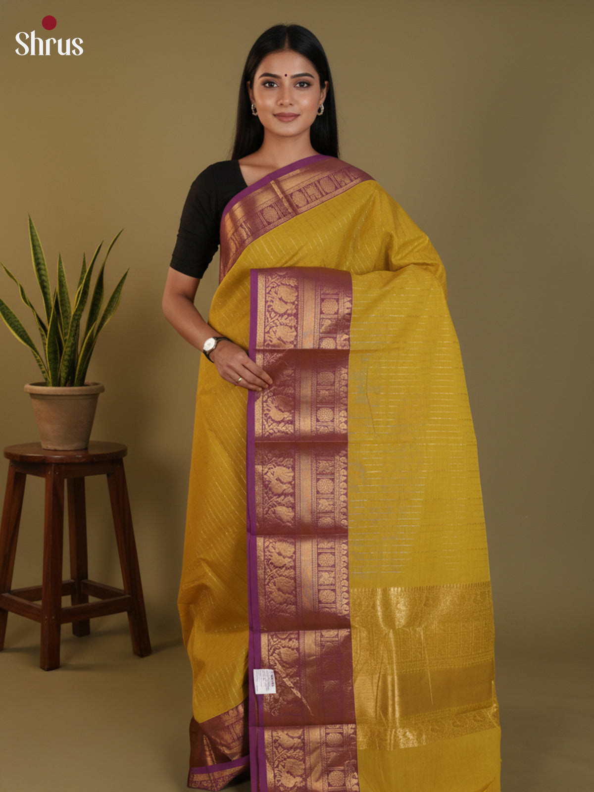 Mustardy Green & Purple- Chettinad Cotton Saree -DLS30235 - Shop on Shrus.com