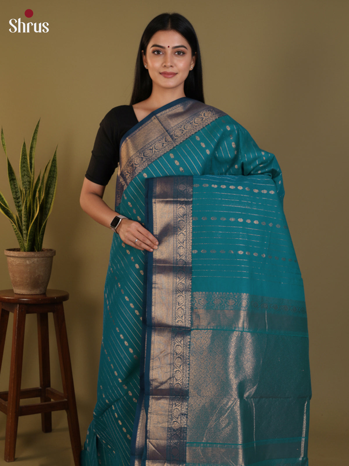 Blue  - Chettinad Cotton Saree- DLS30238 - Shop on Shrus.com