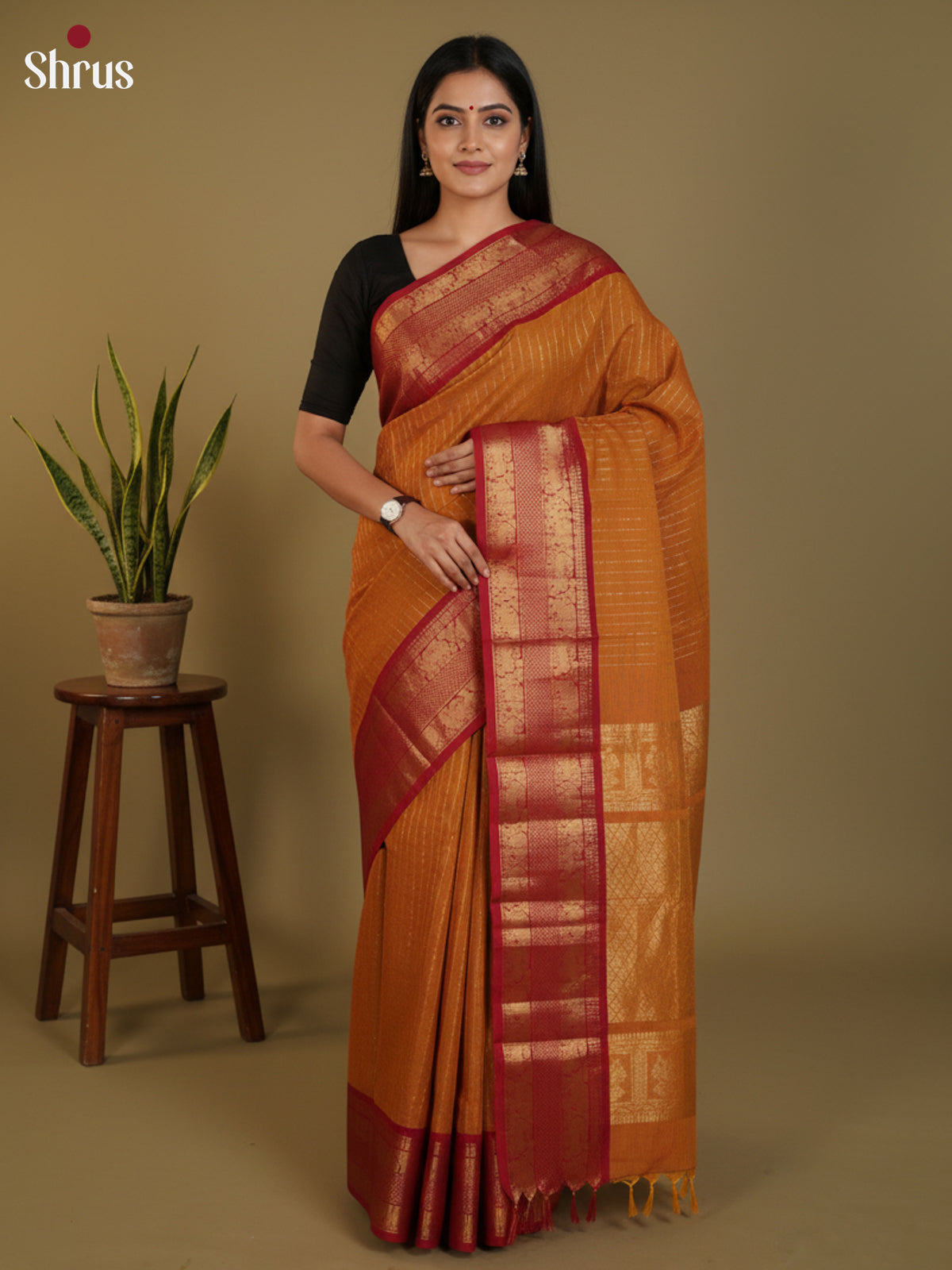 Mustard & Red - Chettinad Cotton Saree- DLS30242 - Shop on Shrus.com