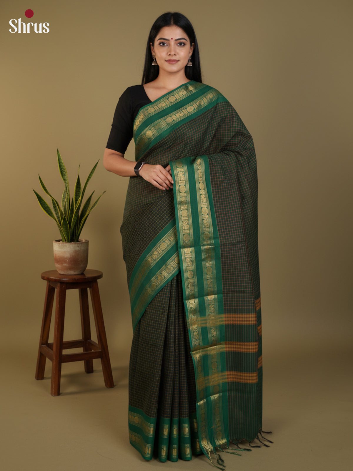 Mehandi & Green - Chettinad Cotton Saree - DLS30255 - Shop on Shrus.com