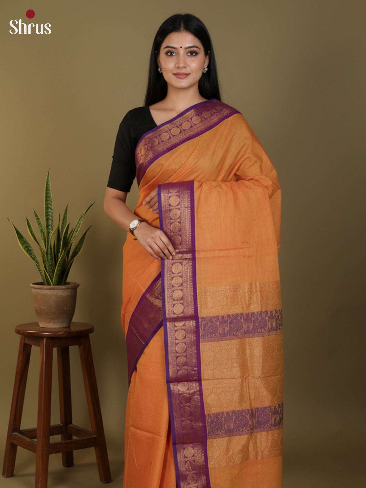 Orange & Purple- Chettinad Cotton Saree - DLS30257 - Shop on Shrus.com