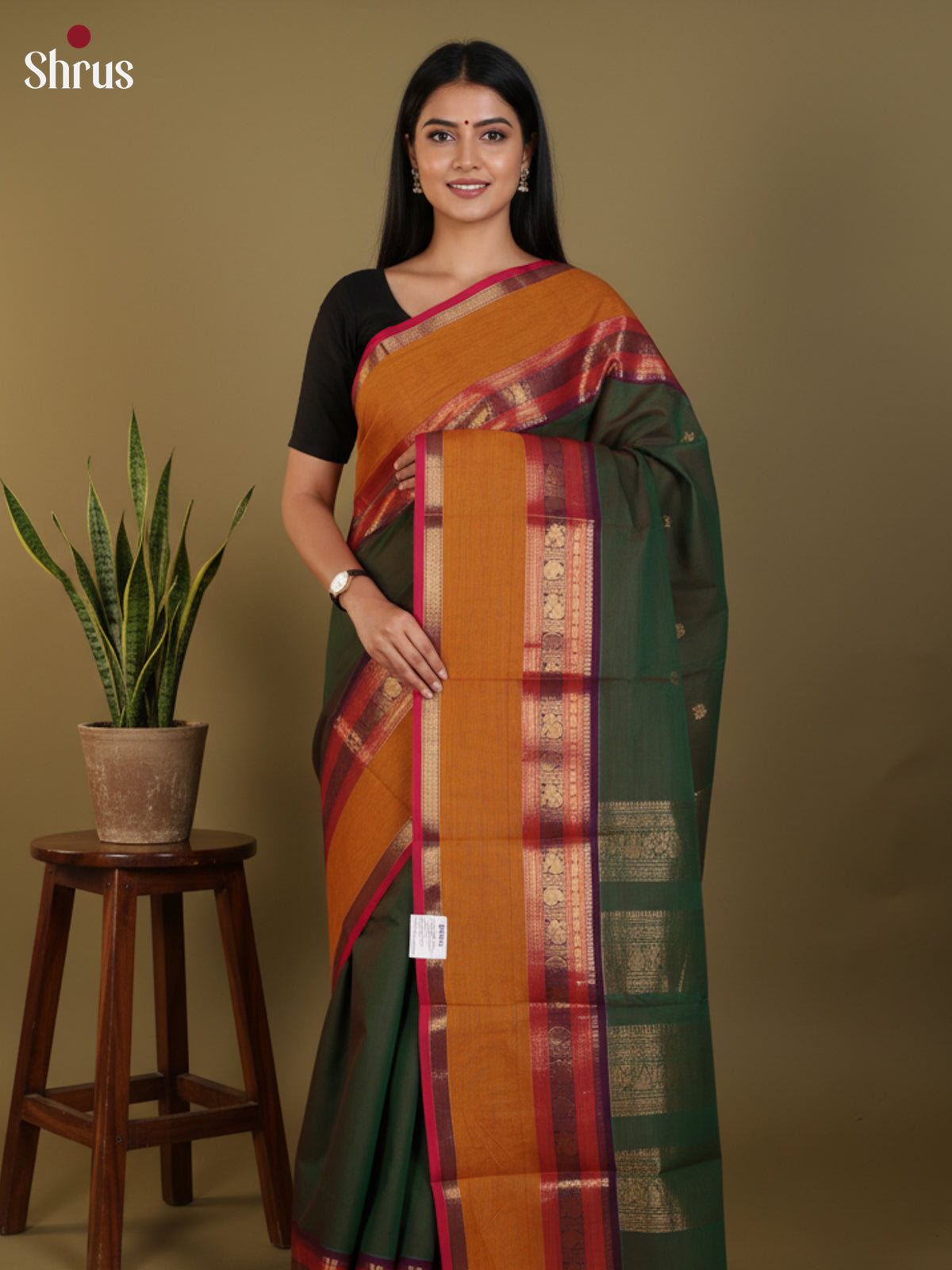 Green & Mustard  - Chettinad Cotton Saree- DLS30259 - Shop on Shrus.com