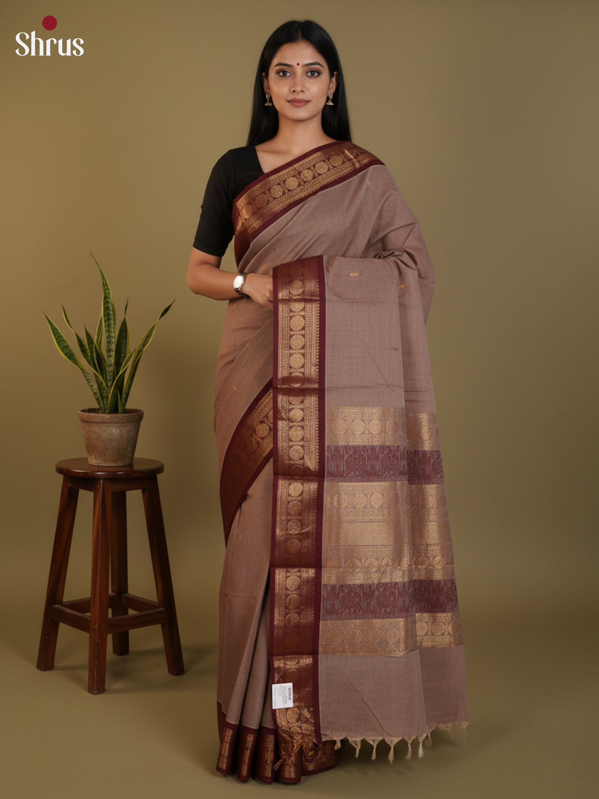 Grey & Maroon - Chettinad Cotton Saree- DLS30260 - Shop on Shrus.com