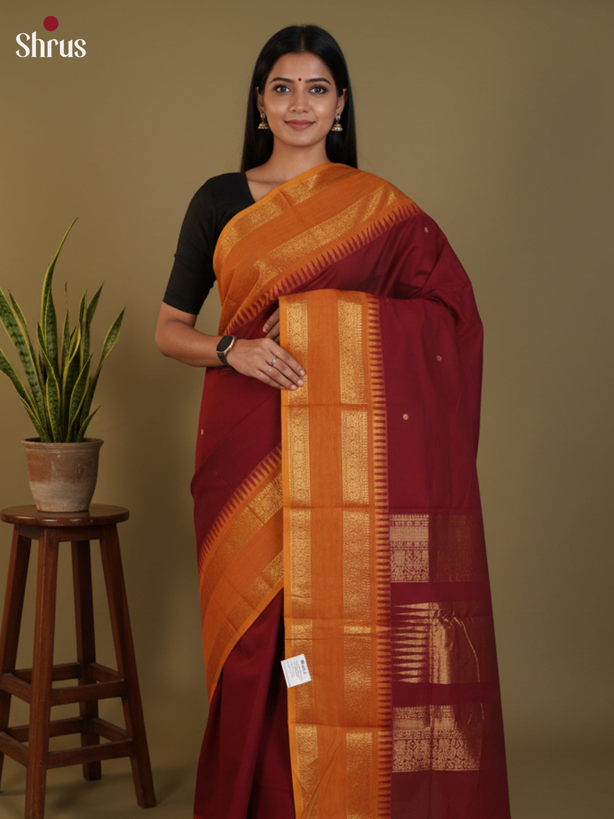 Maroon & Brick - Chettinad Cotton Saree- DLS30264 - Shop on Shrus.com