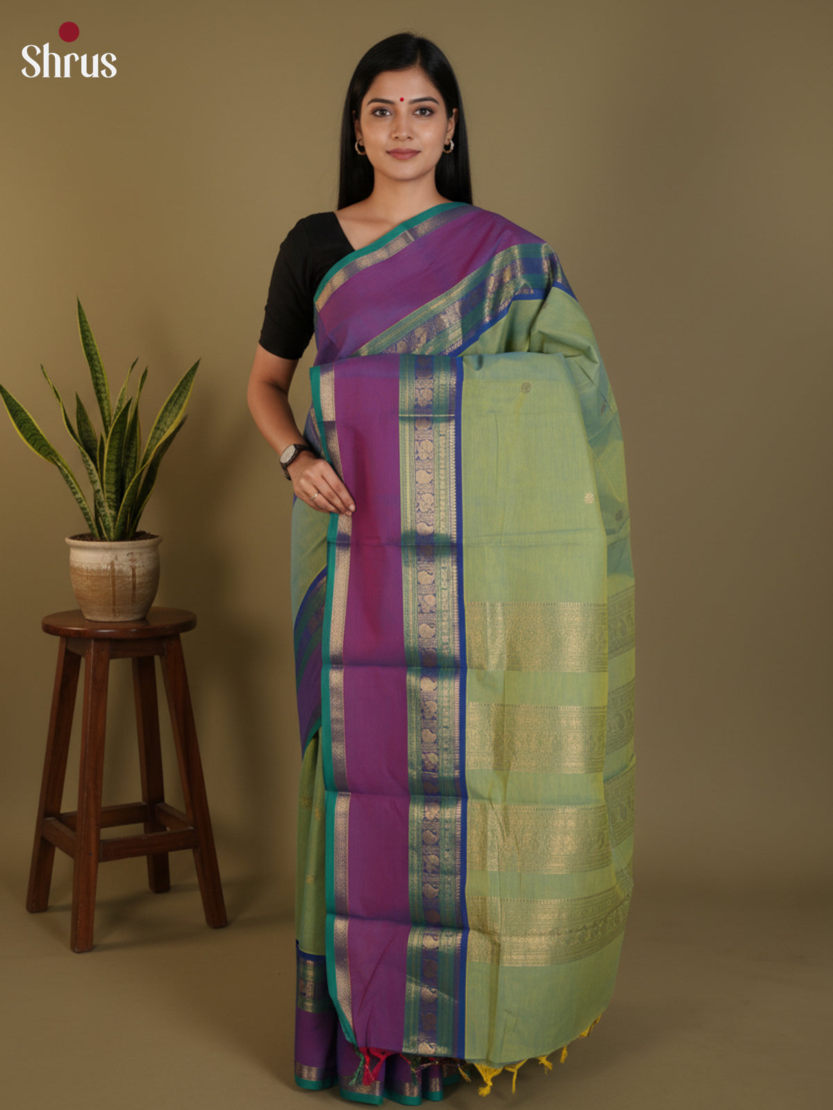 Pista Green & Blue - Chettinad Cotton Saree-DLS30270 - Shop on Shrus.com