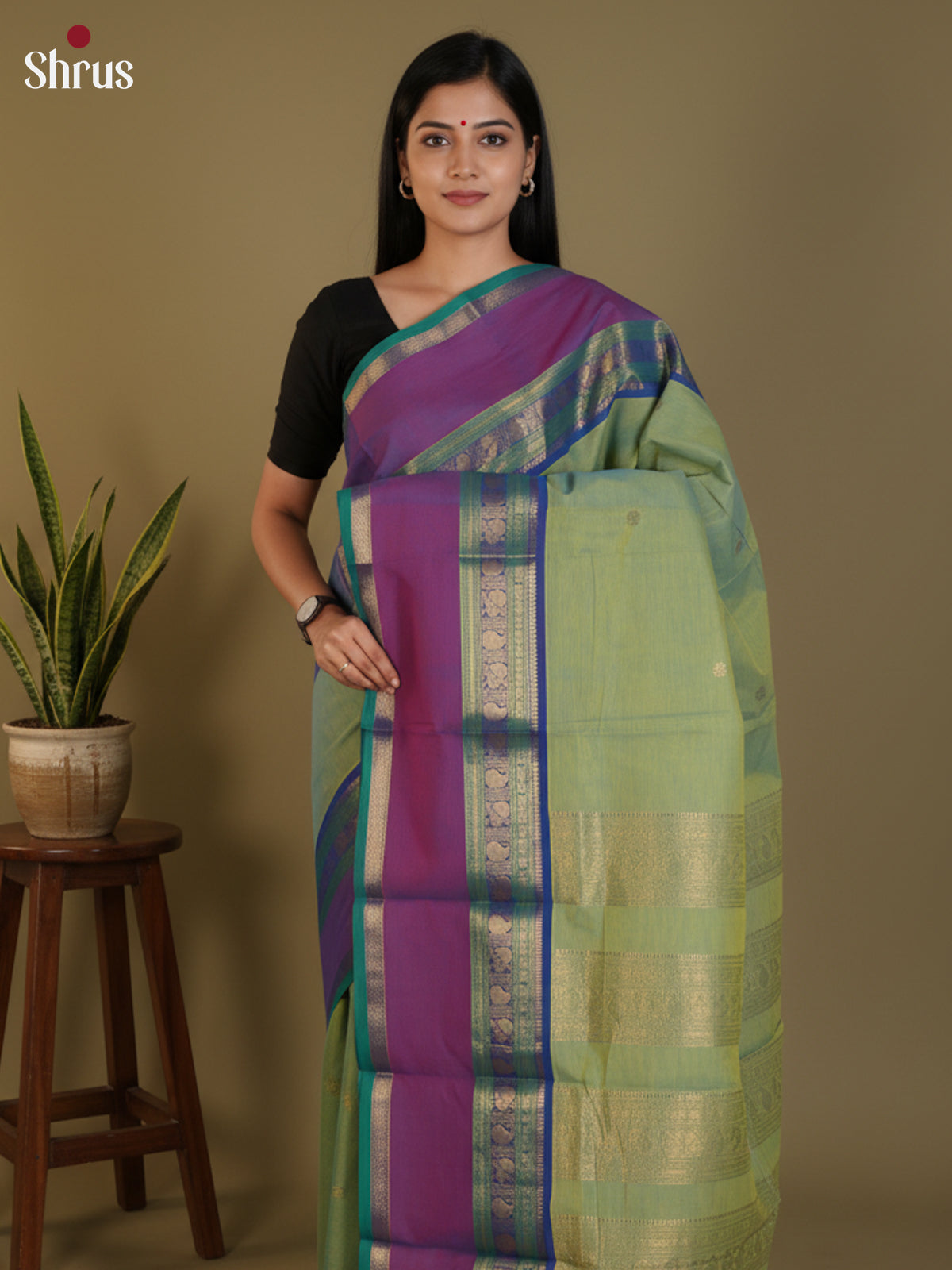 Pista Green & Blue - Chettinad Cotton Saree-DLS30270 - Shop on Shrus.com