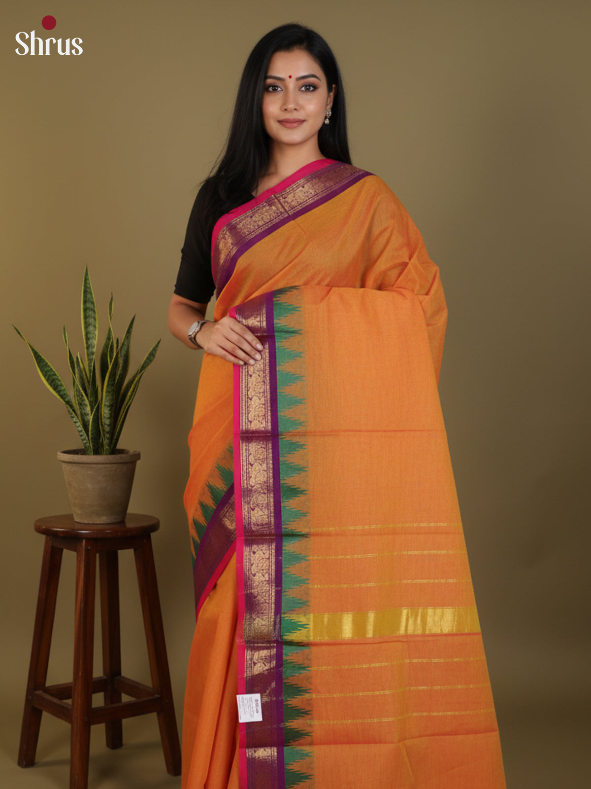 Orange & Purple  - Chettinad Cotton Saree- DLS30279 - Shop on Shrus.com