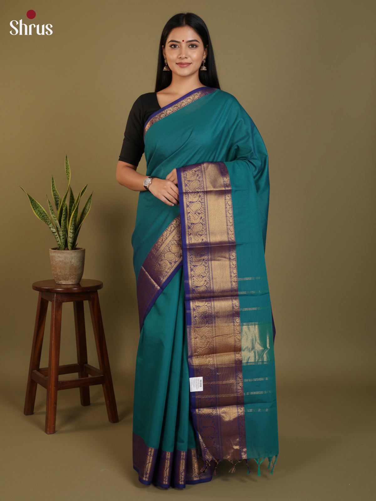 Teal & Blue - Chettinad Cotton Saree-DLS30281 - Shop on Shrus.com
