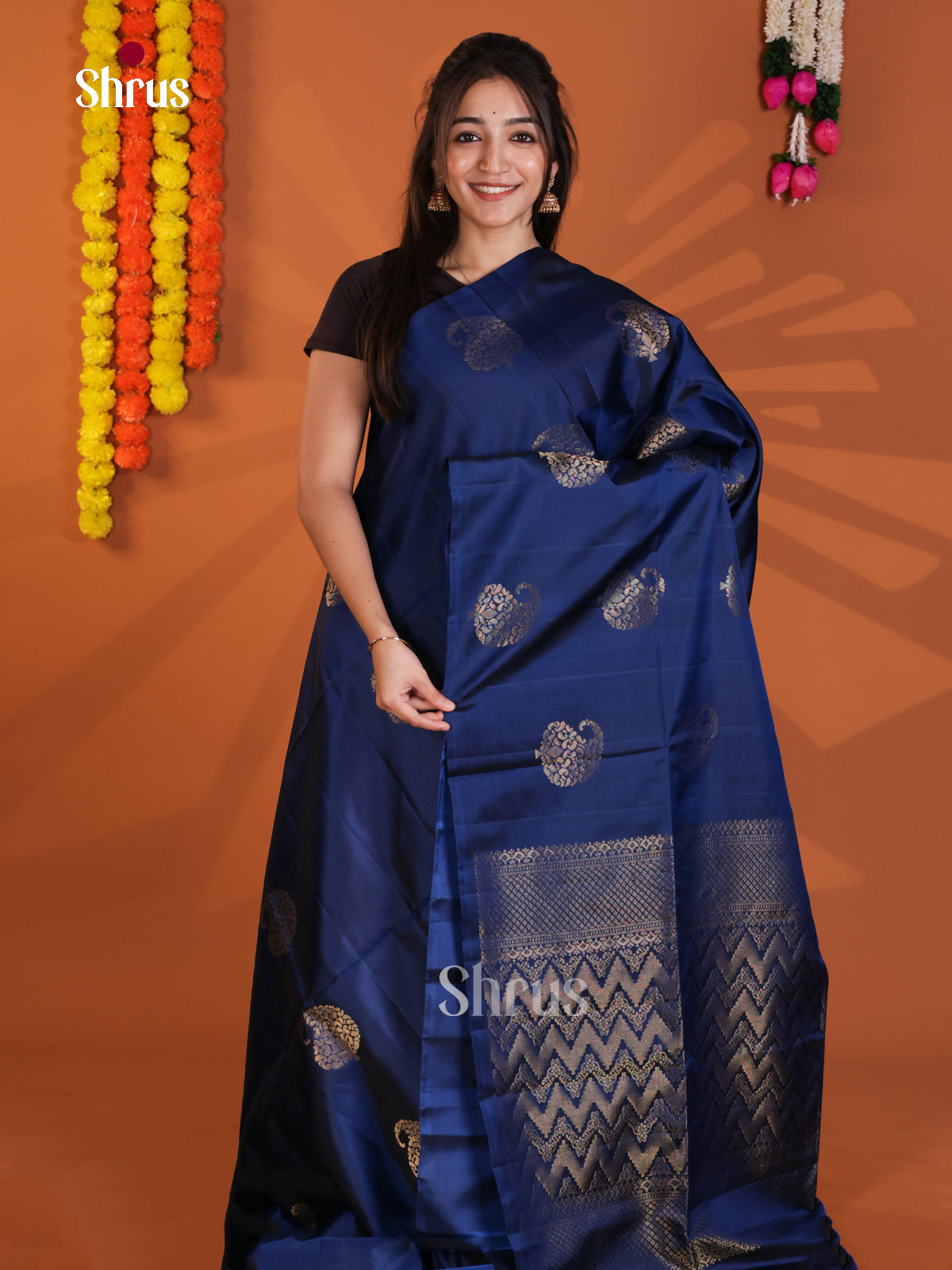Vibrant Blue Soft Silk Saree with zari paisleys motifs