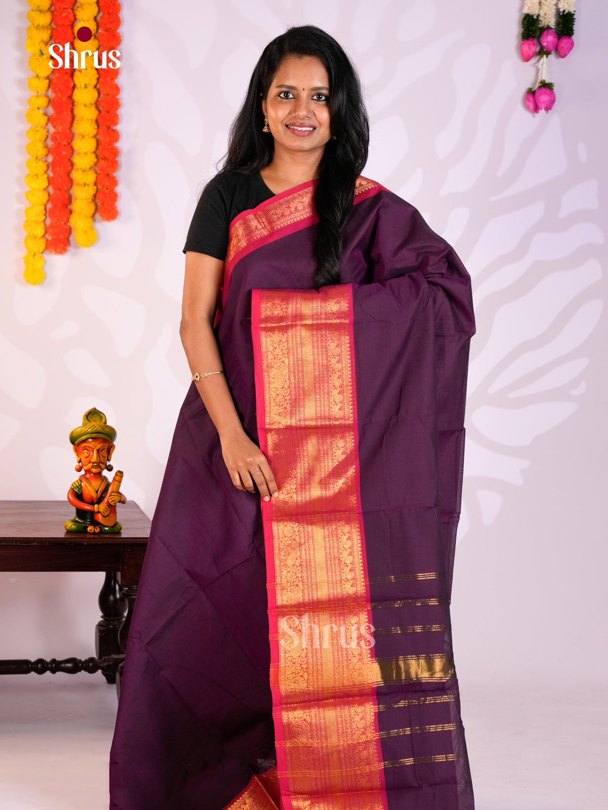 Violet & Pink- Chettinad Cotton Saree - DLS31005 - Shop on Shrus.com