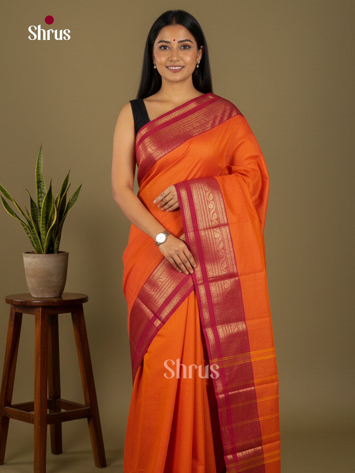 Orange & Pink - Chettinad Cotton Saree-DLS31013 - Shop on Shrus.com