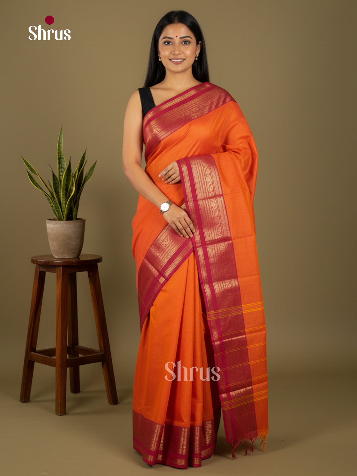 Orange & Pink - Chettinad Cotton Saree-DLS31013 - Shop on Shrus.com
