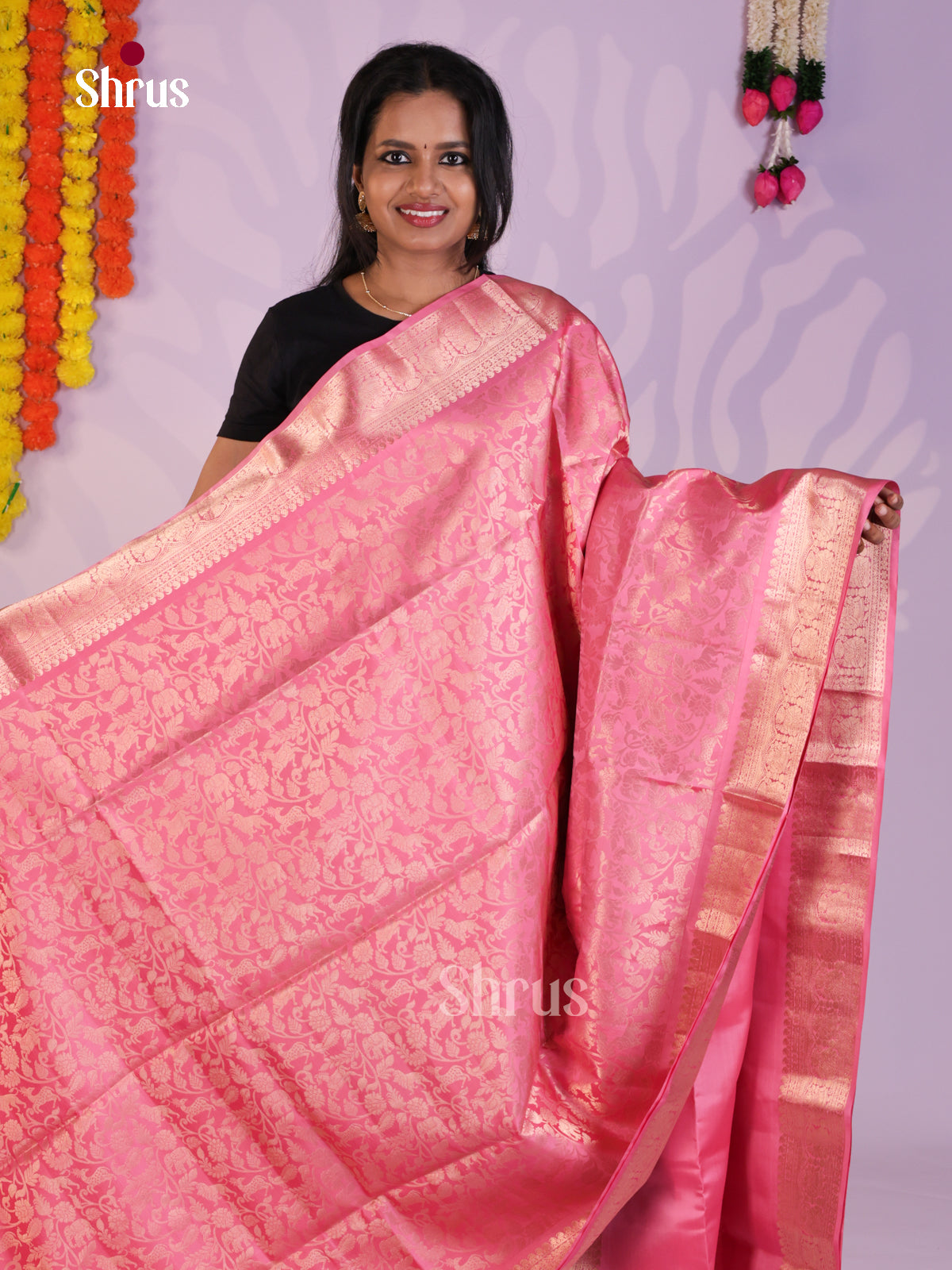 Gorgeous Pink single tone Soft Silk  Saree with vanashingaram zari  brocade - Shop on Shrus.com