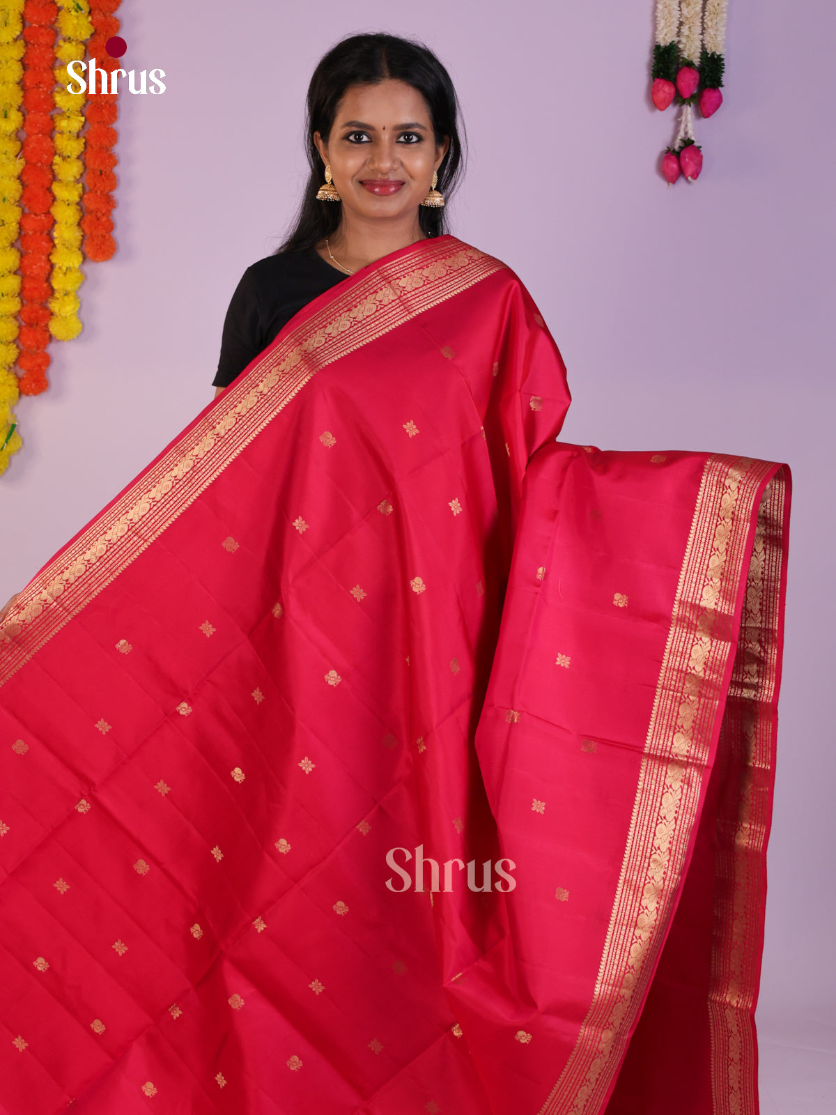 Charming Pink single Tone Soft Silk Saree with zari peacock buttas & rich border