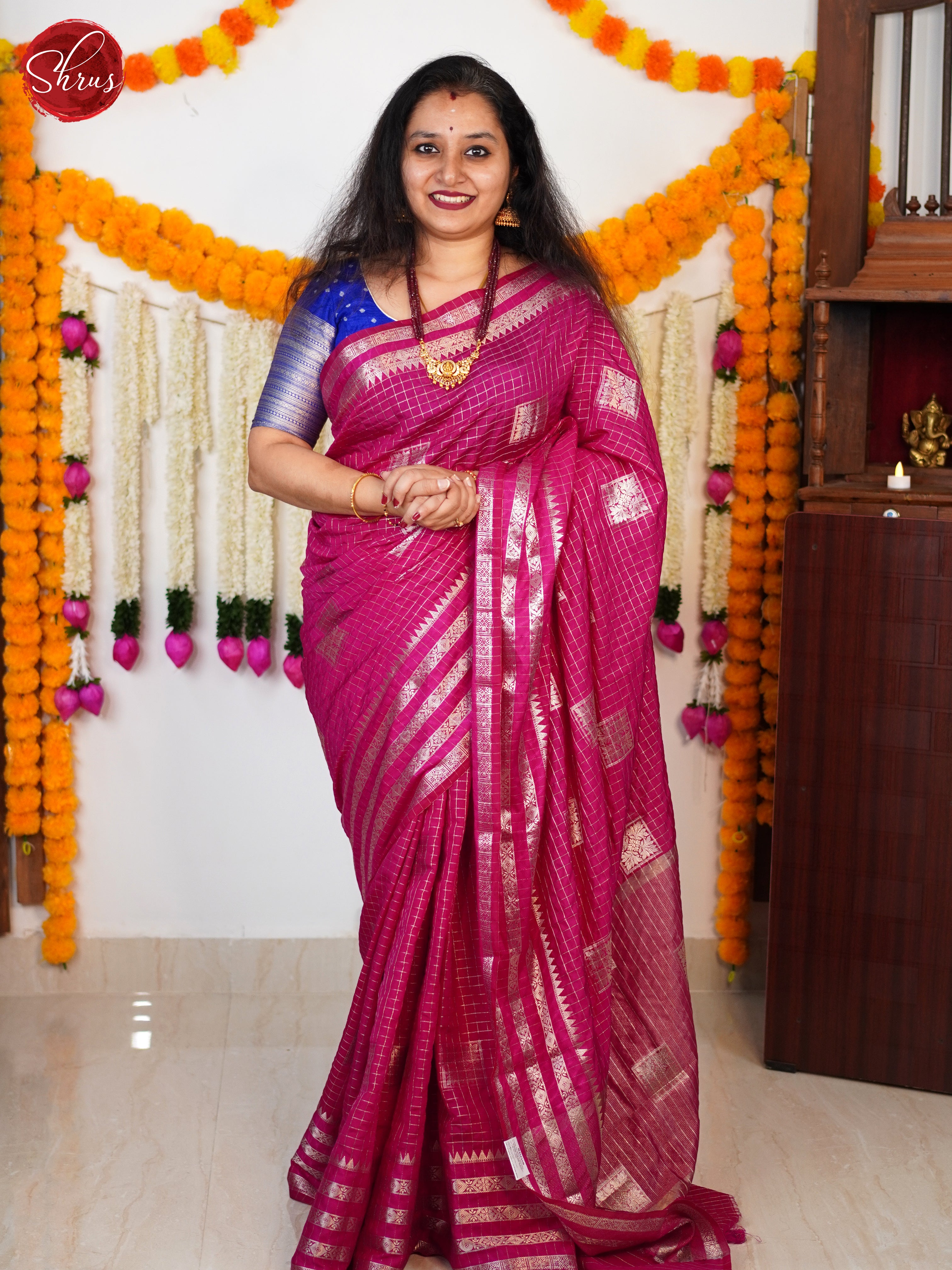 Pink(SIngle Tone) - Semi Dupion Saree - Shop on ShrusEternity.com