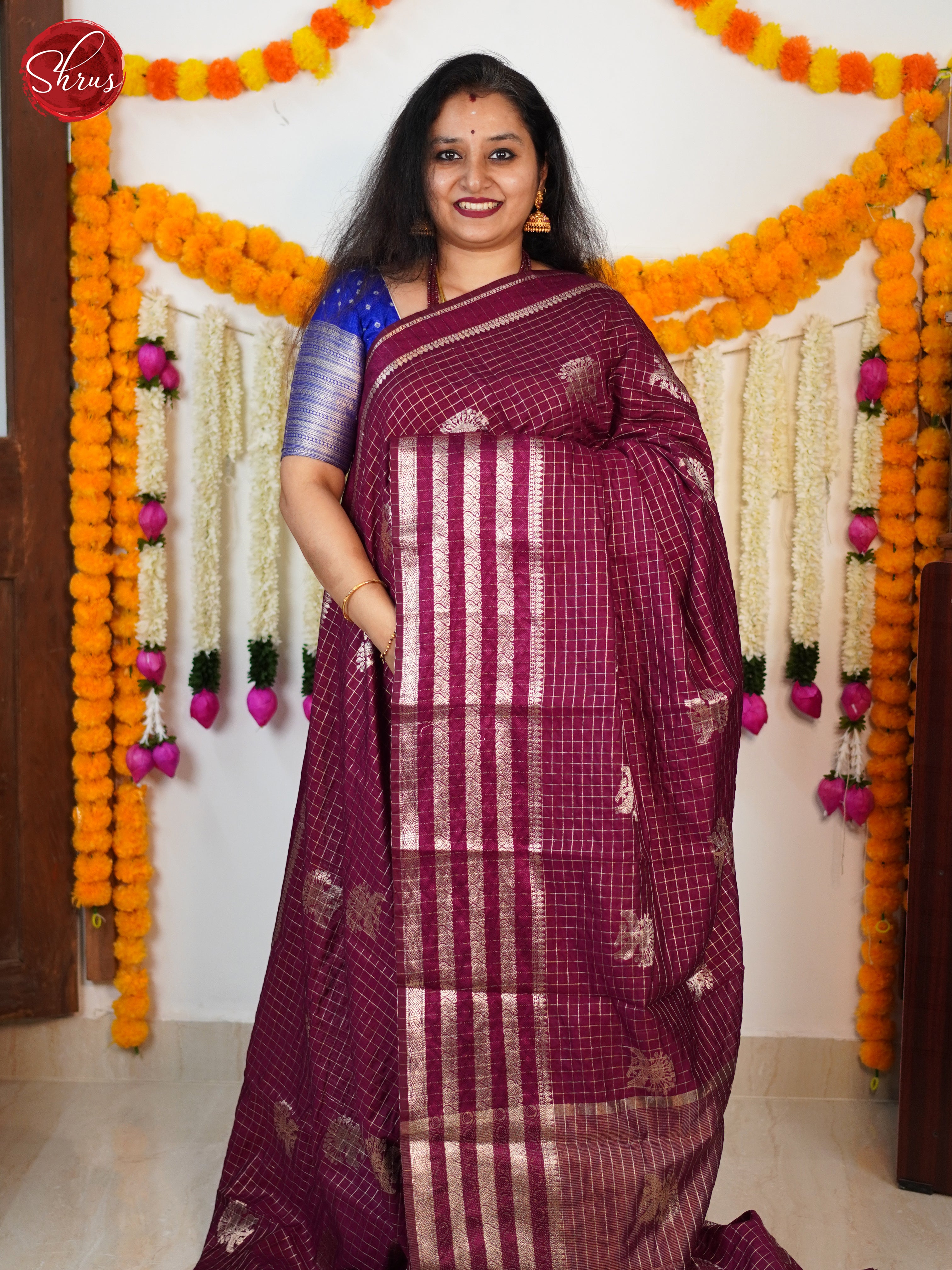 Wine(Single Tone) - Semi Dupion Saree - Shop on ShrusEternity.com