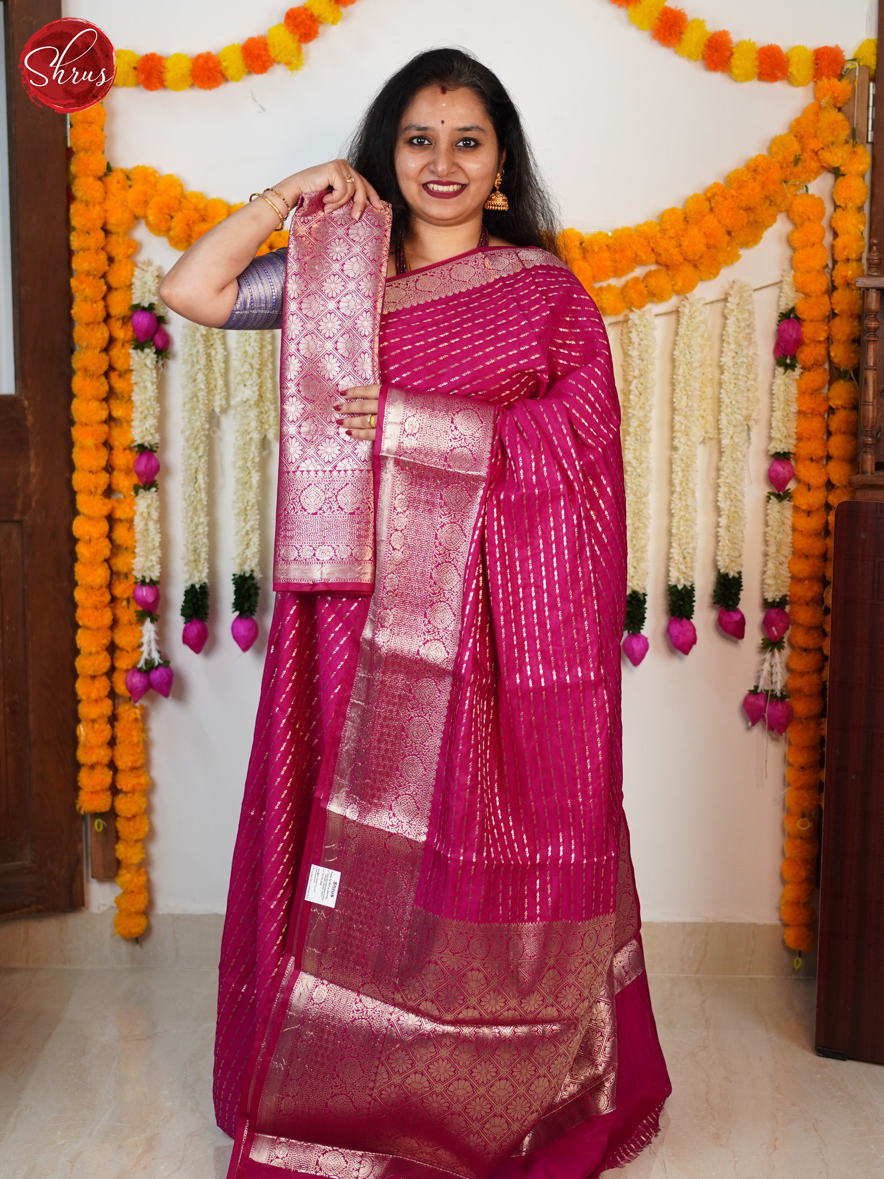 Pink(Single Tone) - Semi Dupion Saree - Shop on ShrusEternity.com