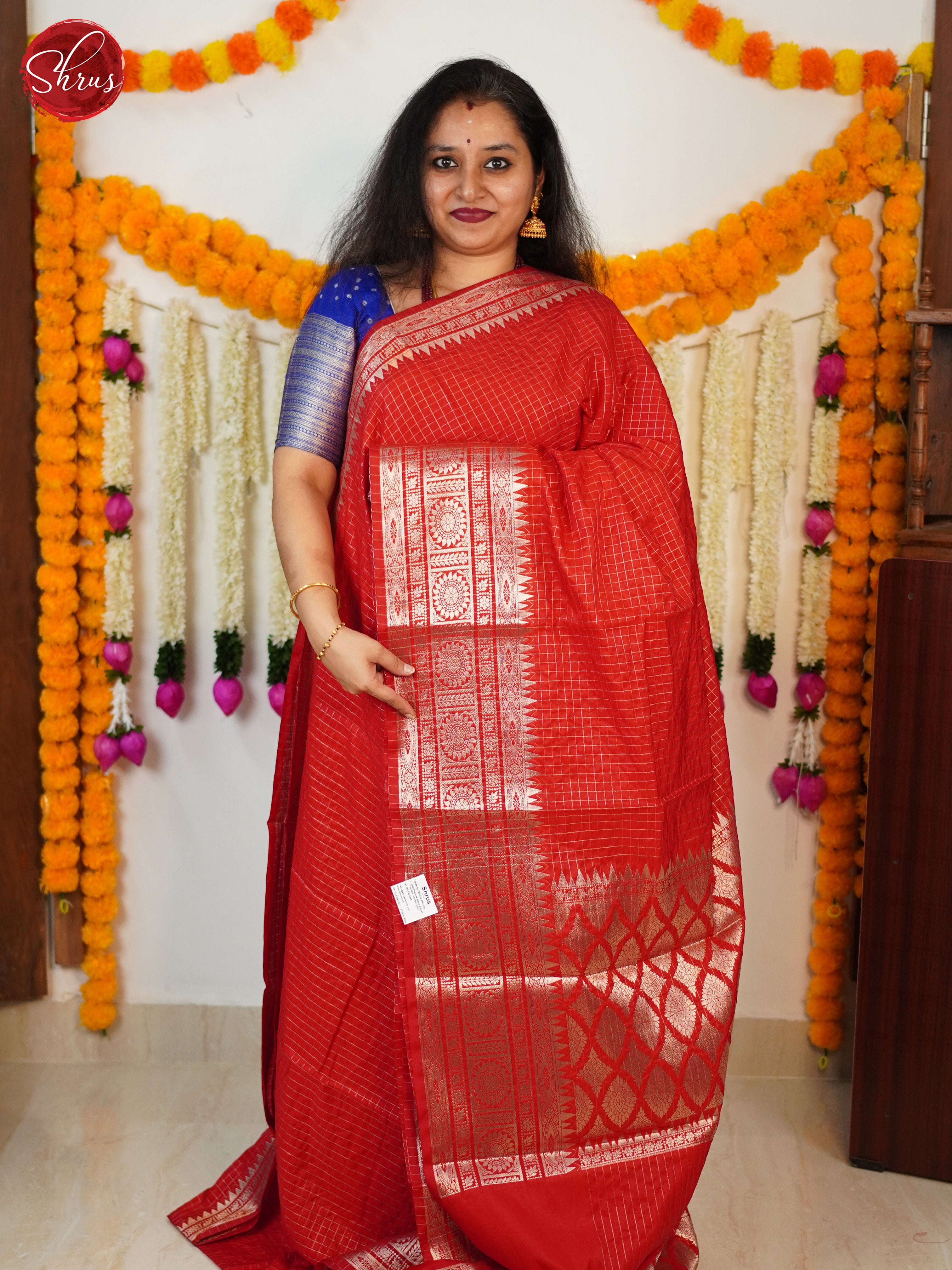 Red(Single Tone) - Semi Dupion Saree - Shop on ShrusEternity.com