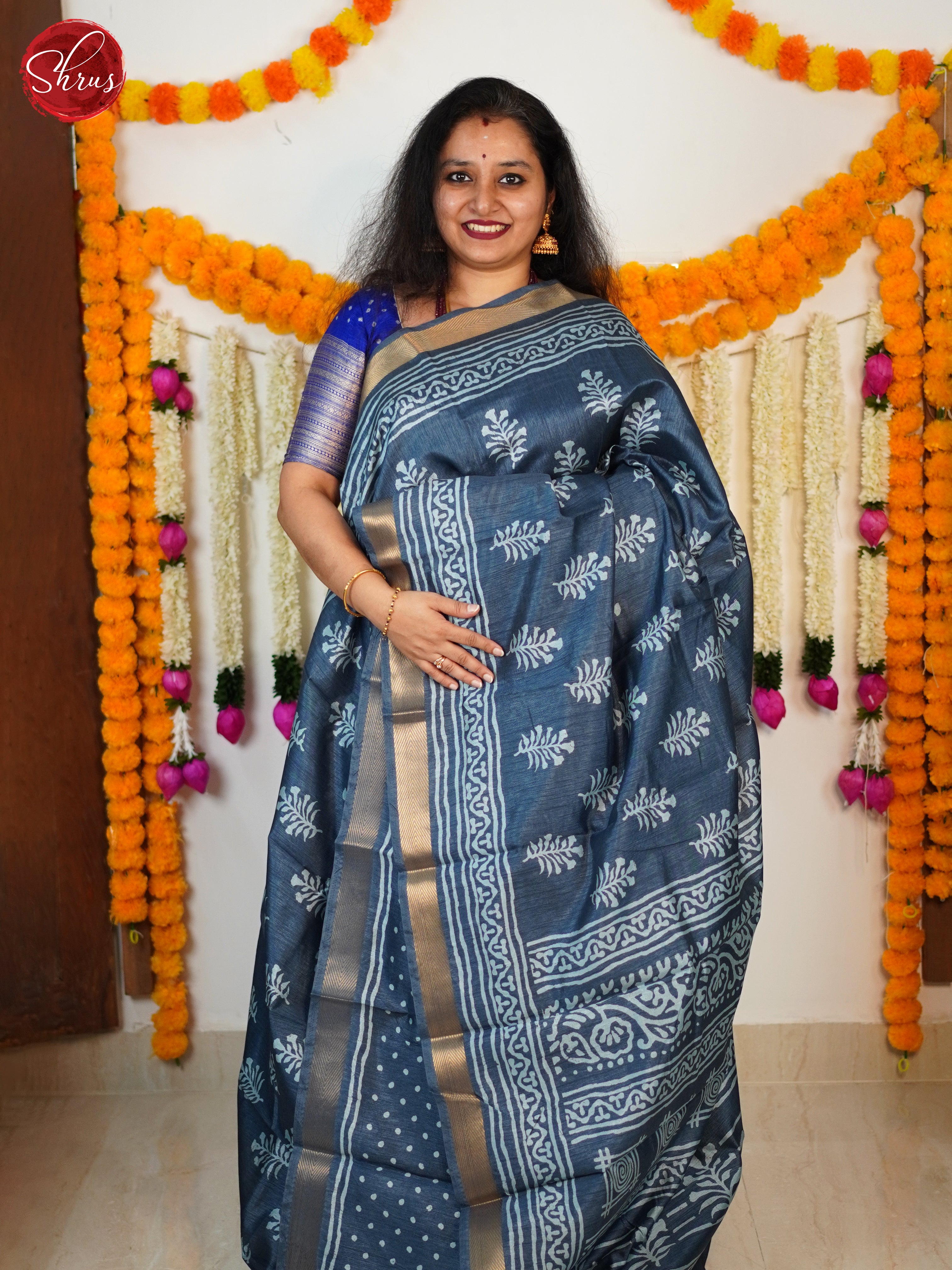 Bluish Grey(Single Tone)- Semi Matka Cotton Saree - Shop on ShrusEternity.com