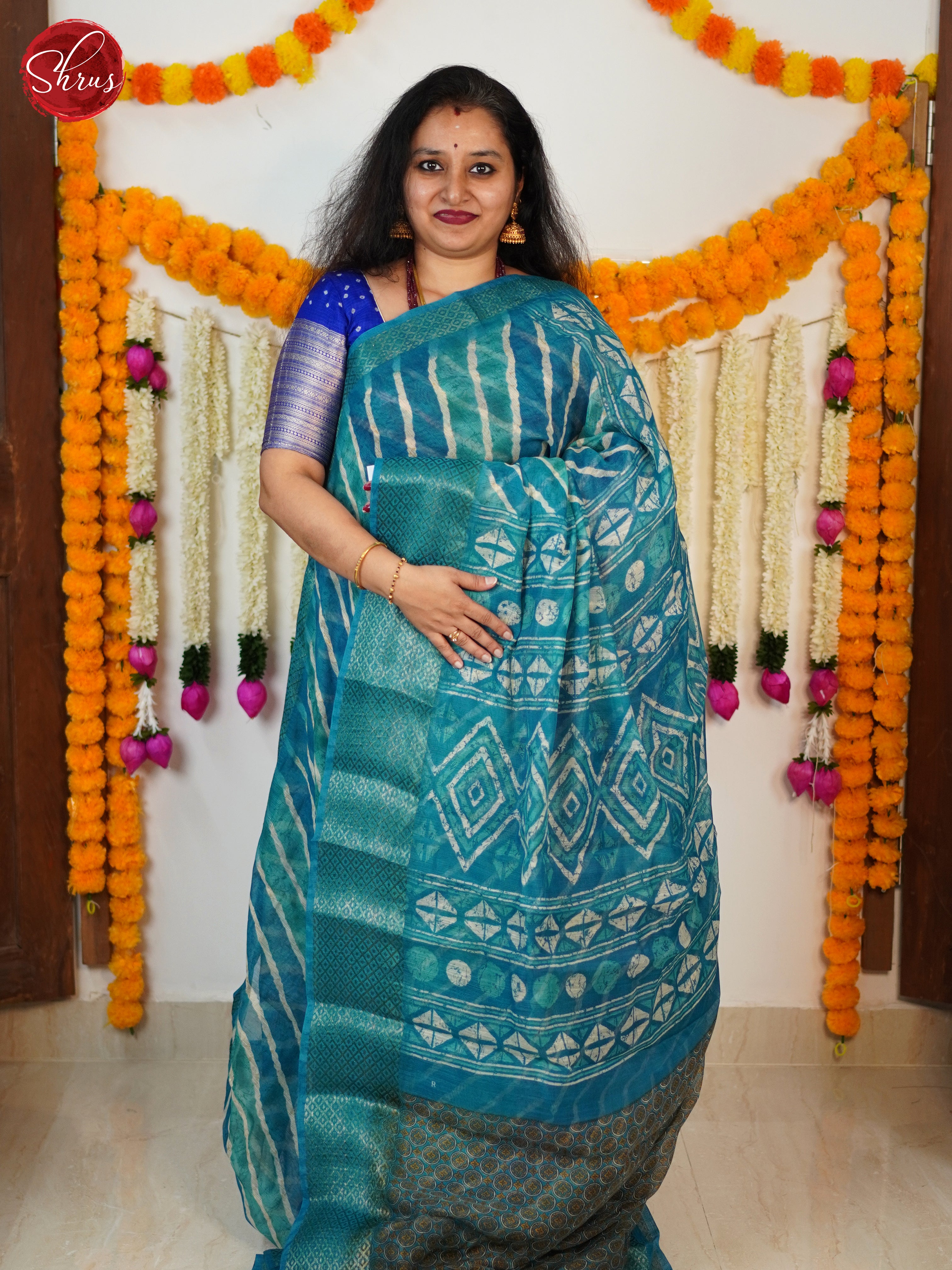 Blue(Single Tone) - Semi Gicha Saree - Shop on ShrusEternity.com