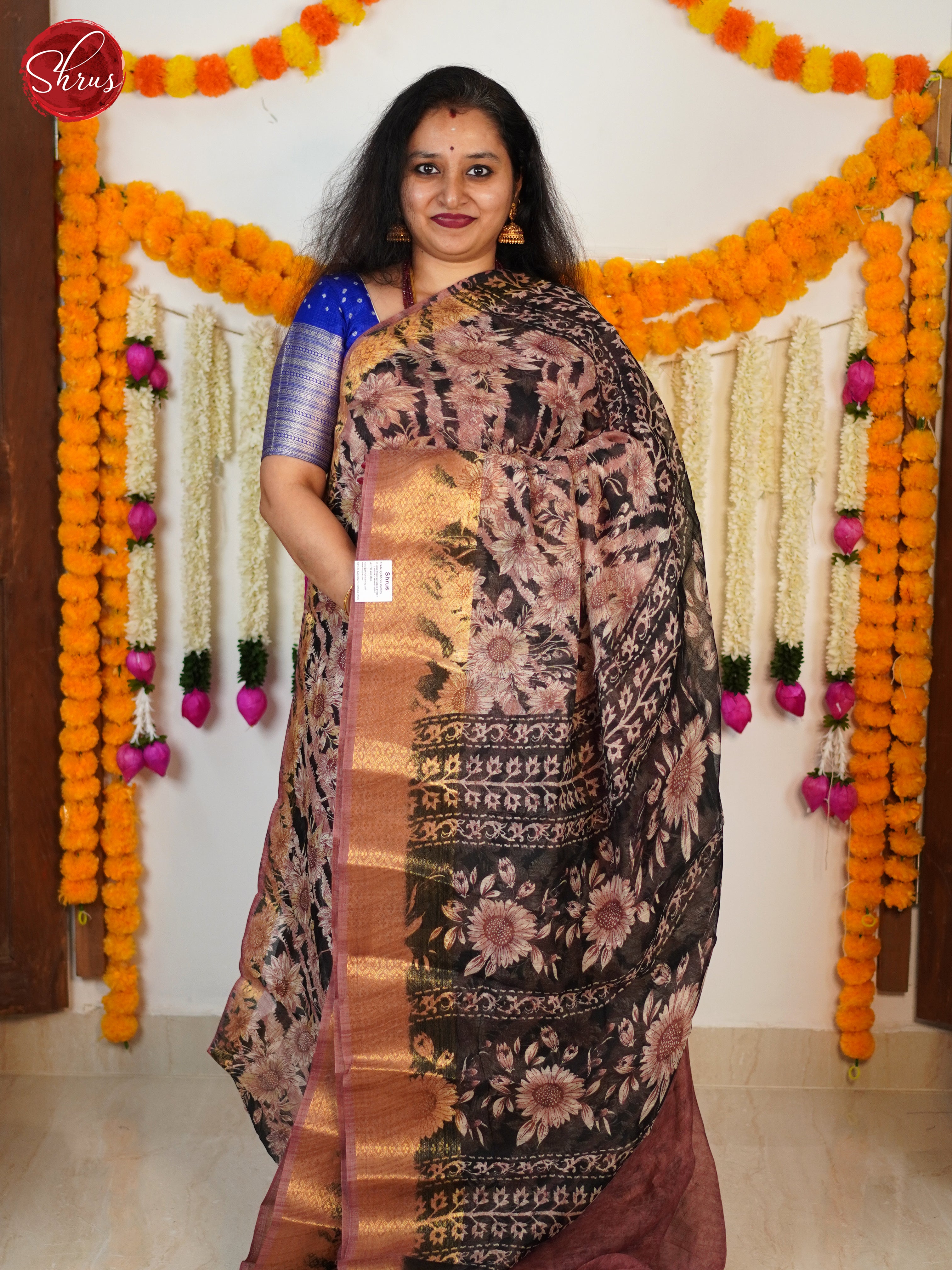 Onion Pink & Black - Semi Gicha Saree - Shop on ShrusEternity.com