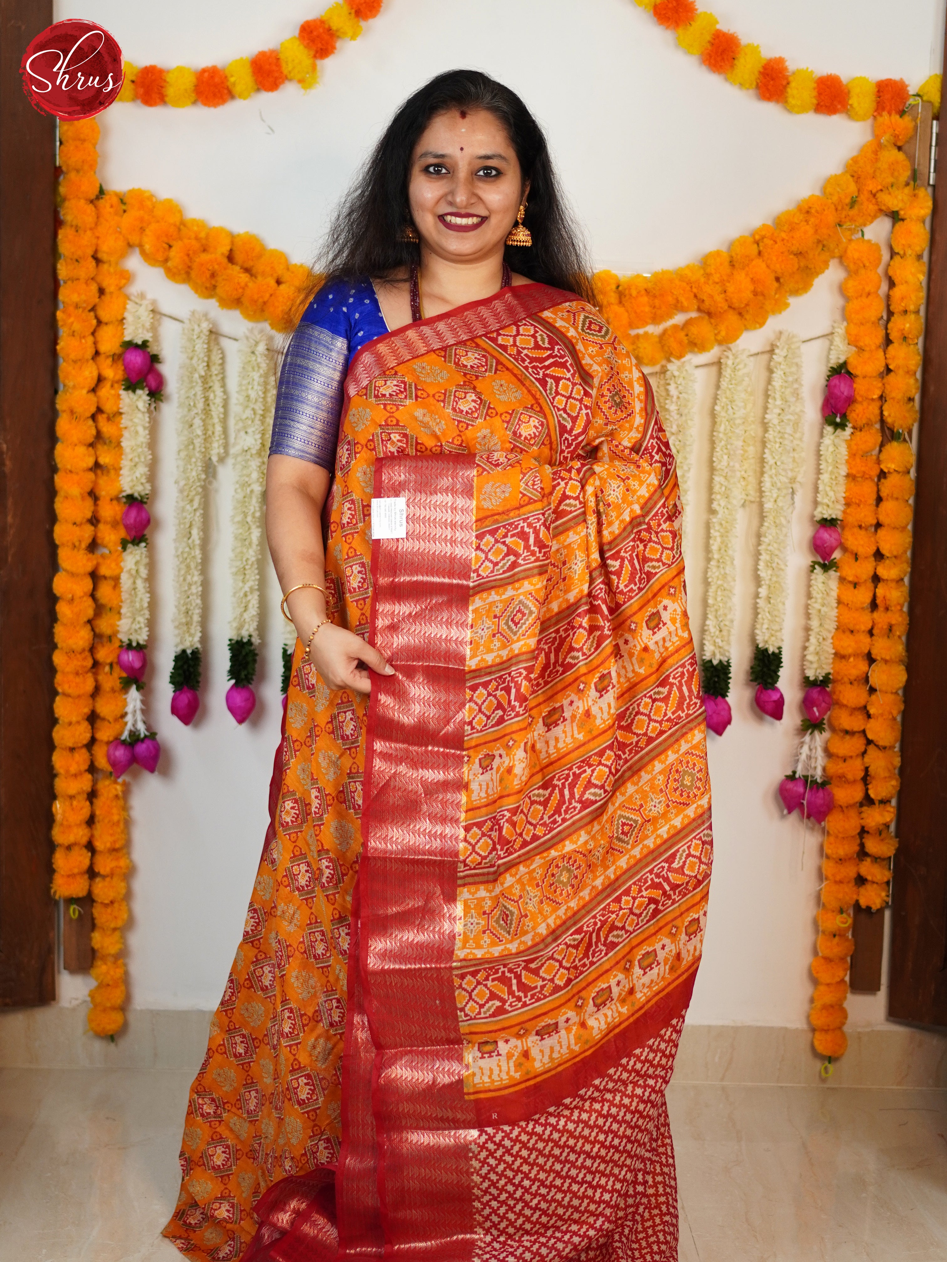 Yellow & Red - Semi Gicha Saree - Shop on ShrusEternity.com