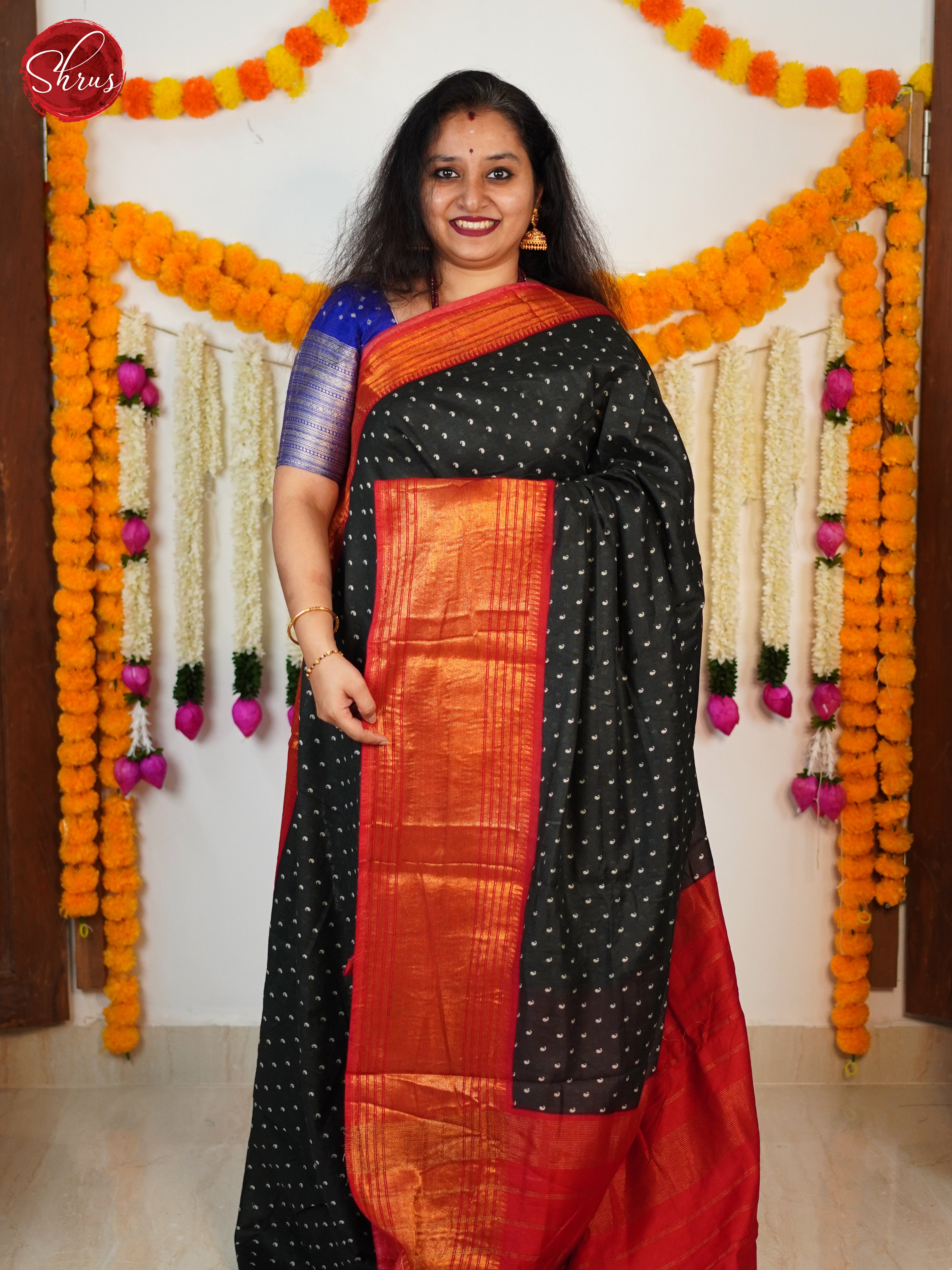 Black & Red - Semi Tussar Saree - Shop on ShrusEternity.com