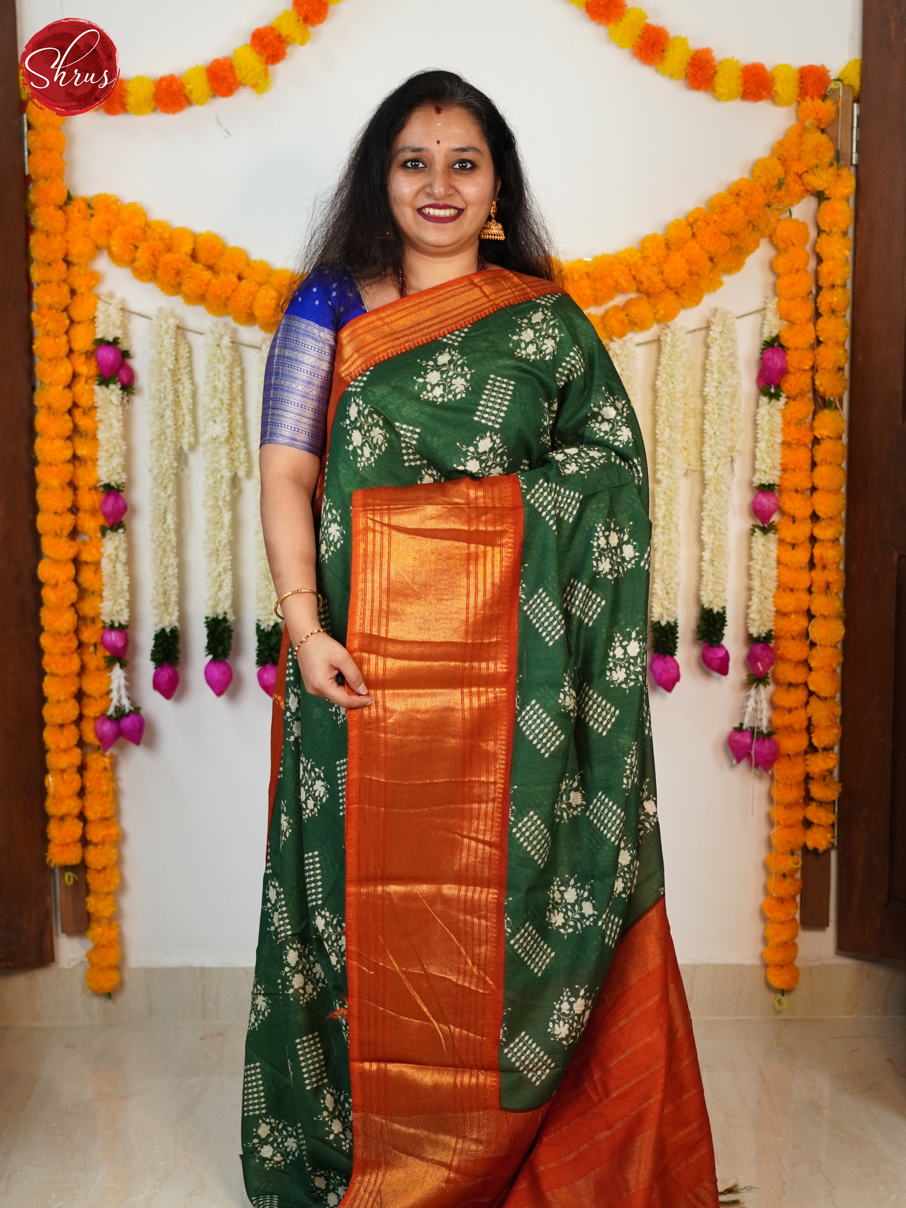 Green & Brick Orange - Semi Tussar Saree - Shop on ShrusEternity.com