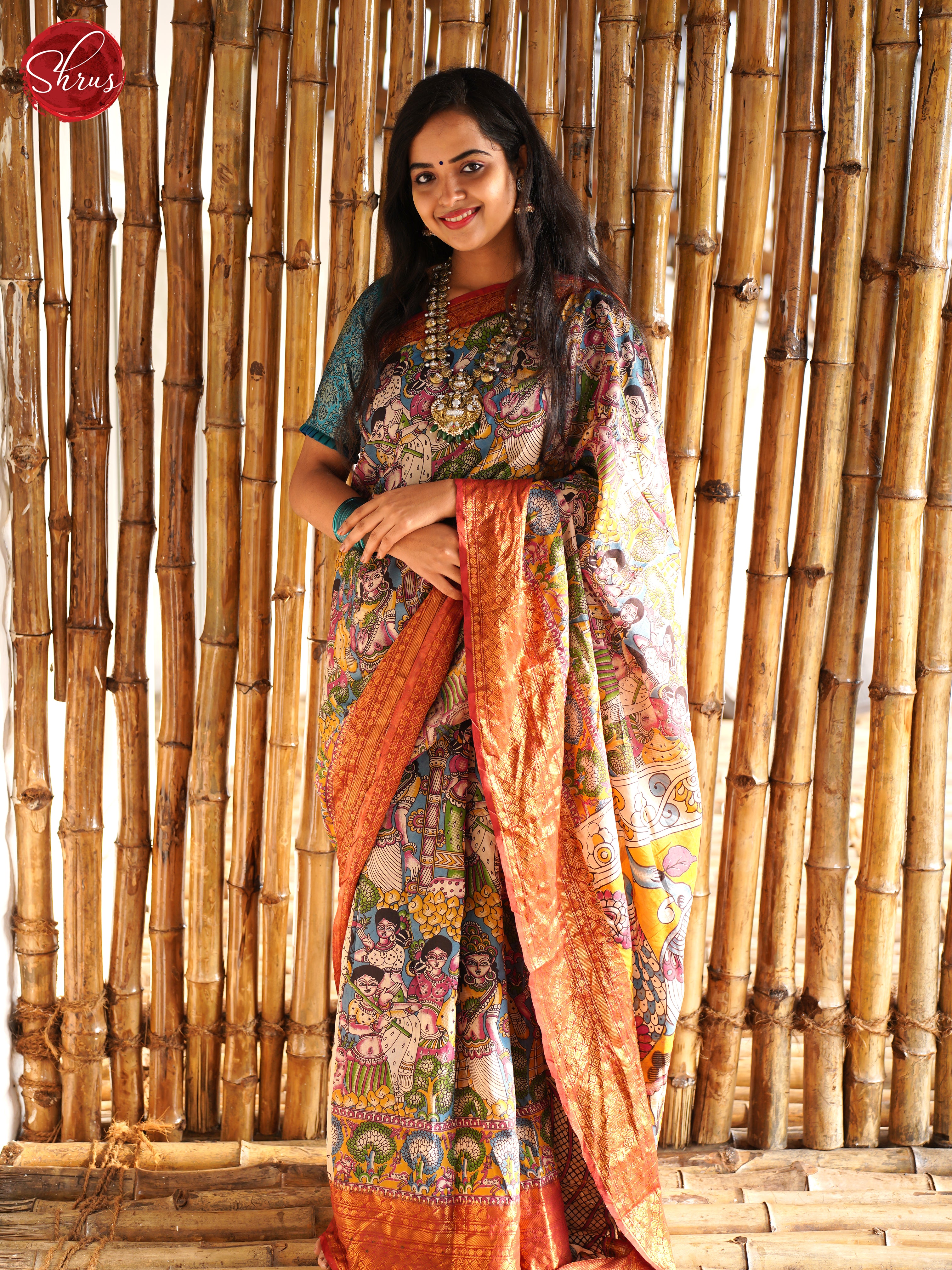 Beige And Red- Kalamkari Saree - Shop on ShrusEternity.com