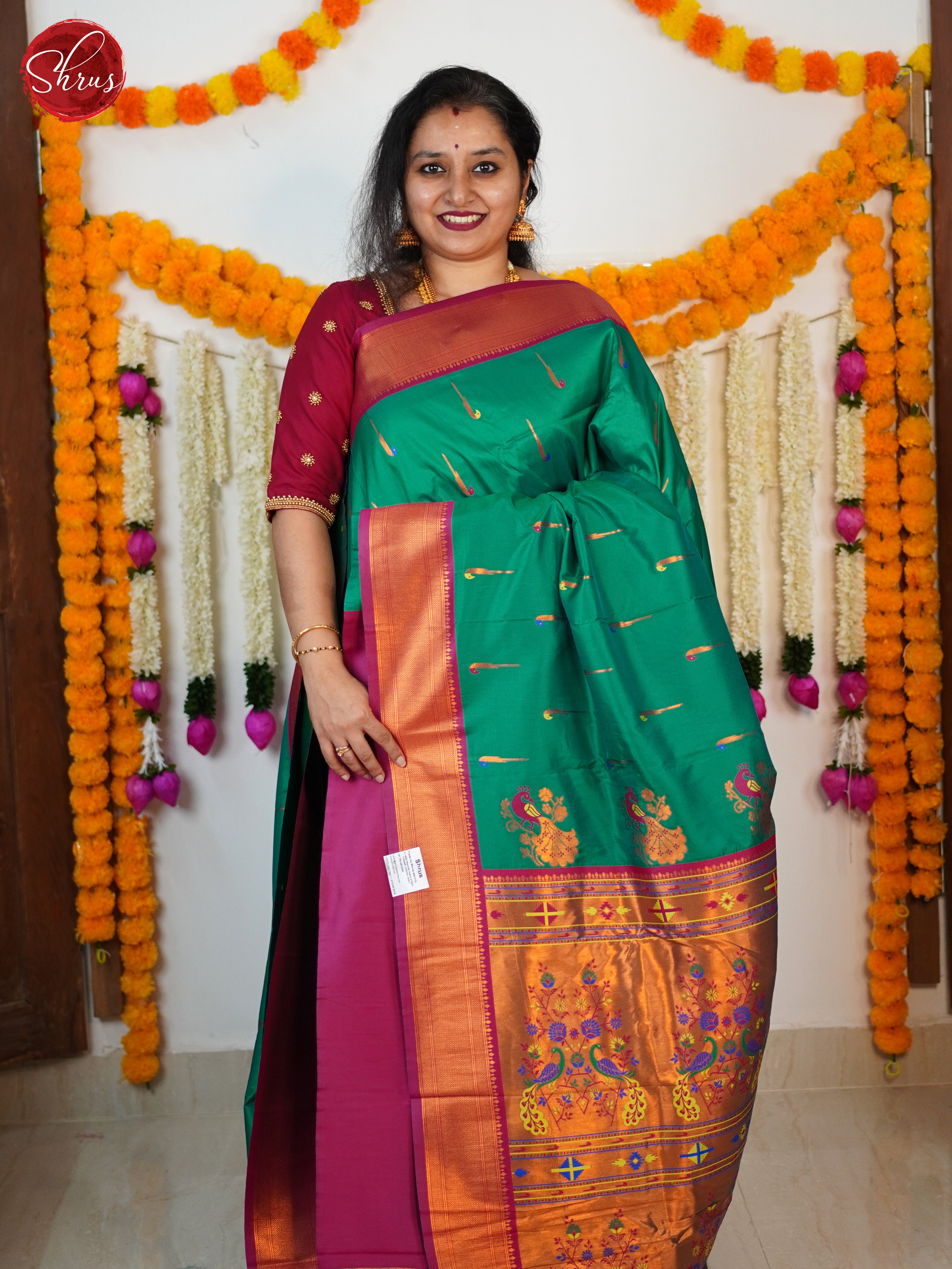 Green & Pink - Semi Paithani  Saree - Shop on ShrusEternity.com