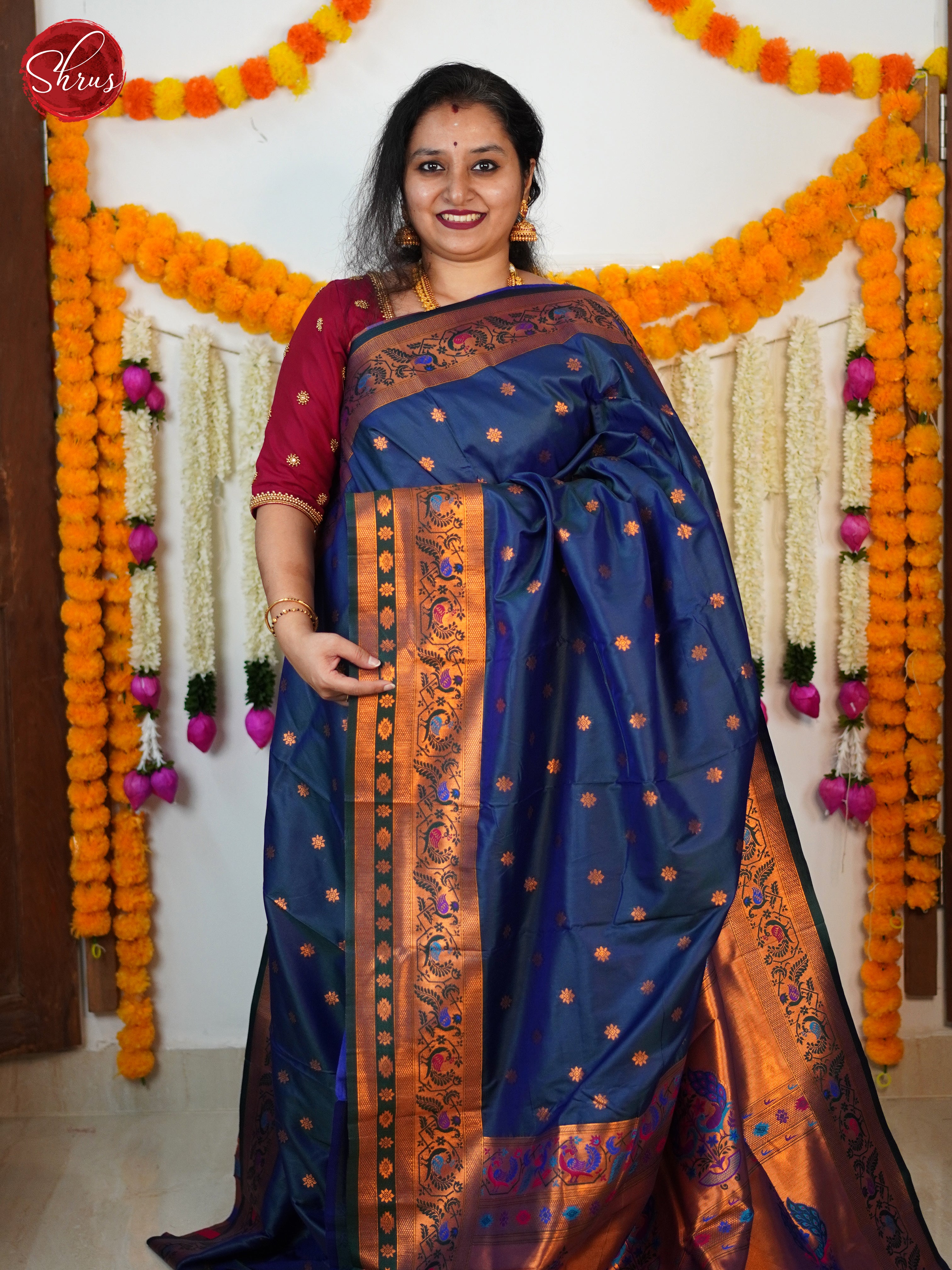 Blue(Single Tone) - Semi Kanchipuram Saree - Shop on ShrusEternity.com