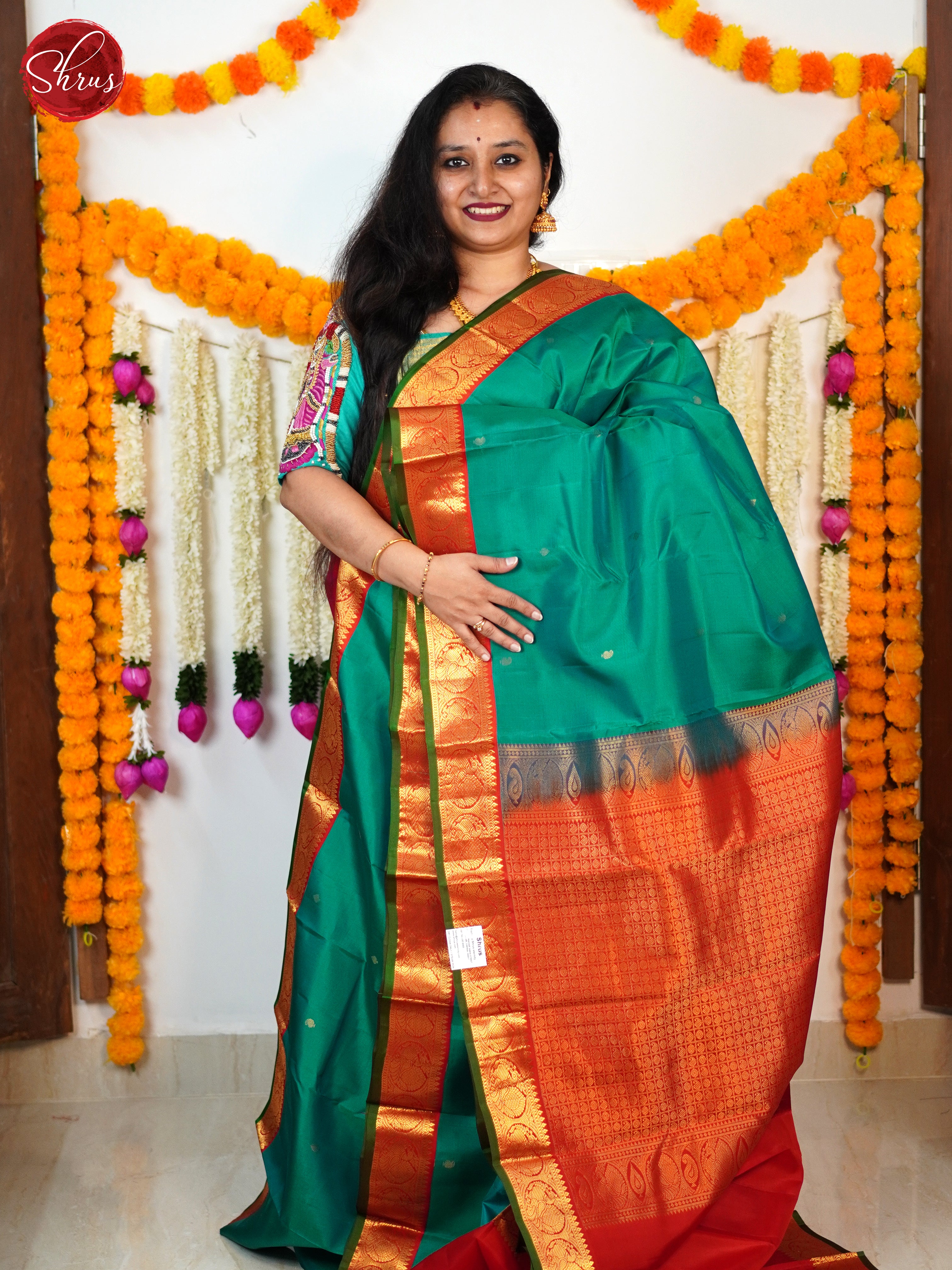 Green & Red - Kanchipuram Silk Saree - Shop on ShrusEternity.com