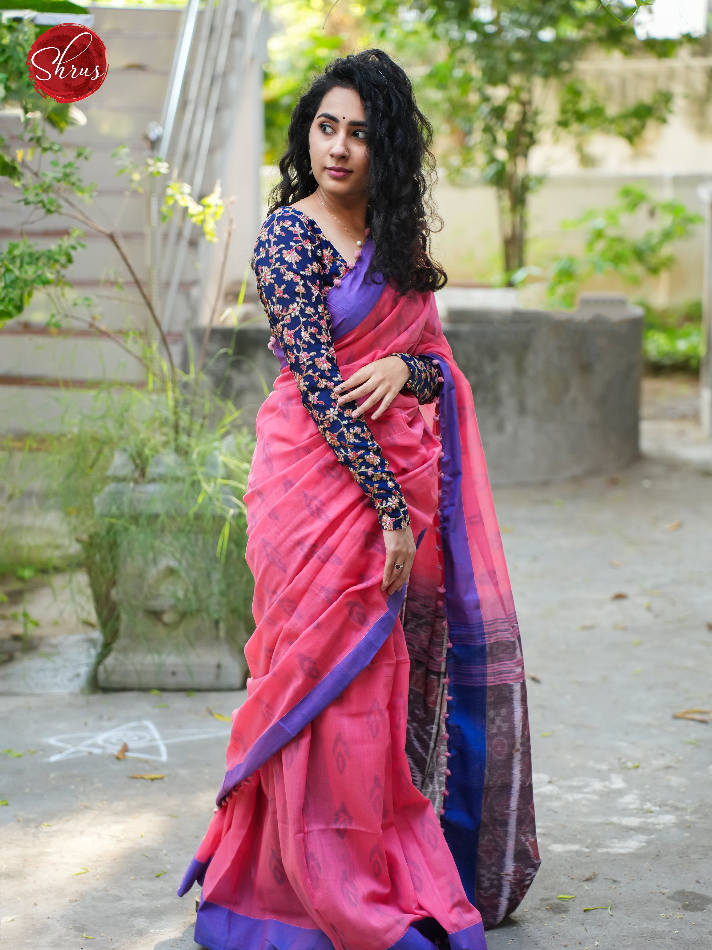 Pink & Blue - Bengal cotton  Saree - Shop on ShrusEternity.com