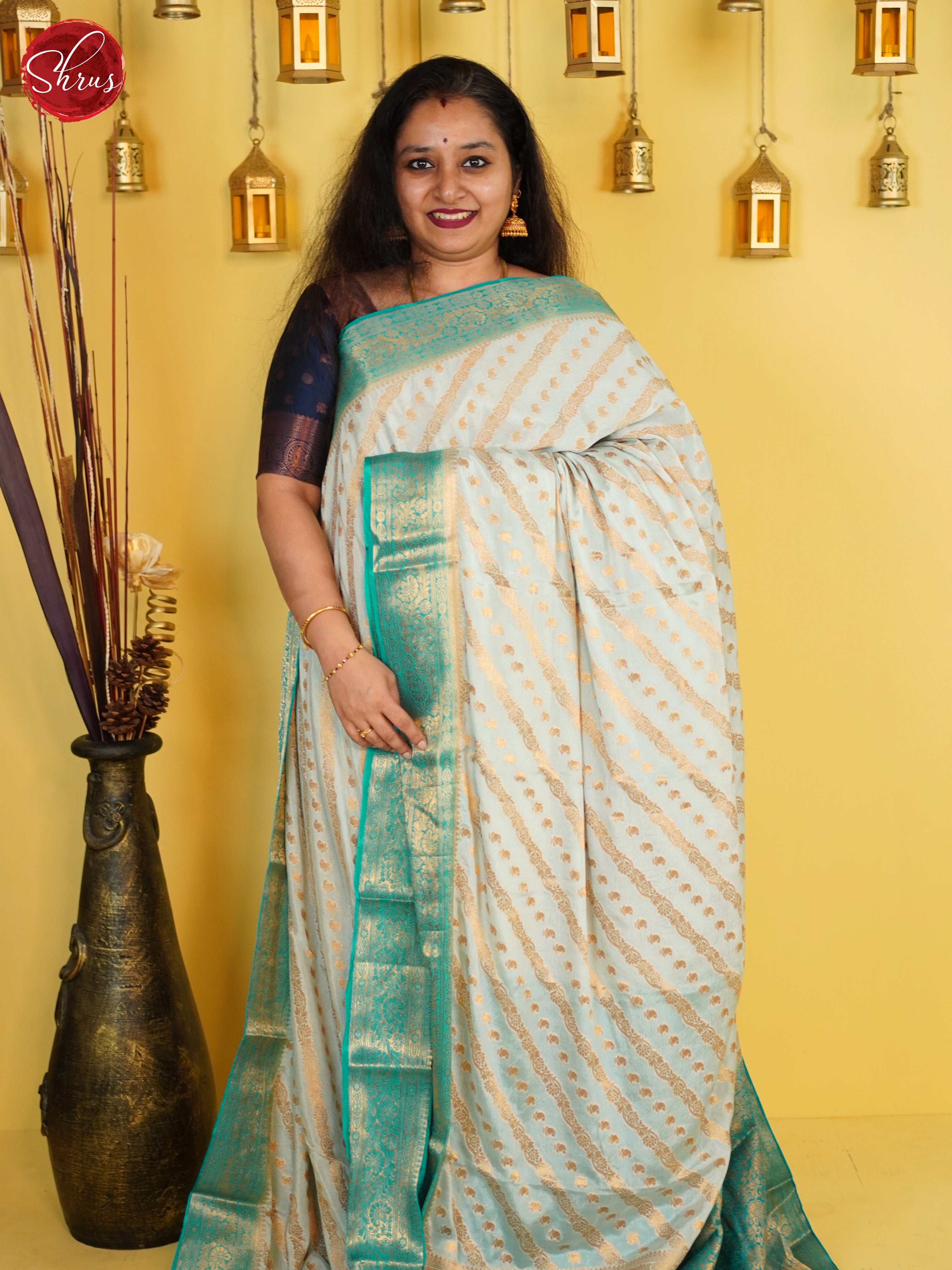 Cream & Blue - Semi Georgette Saree - Shop on ShrusEternity.com