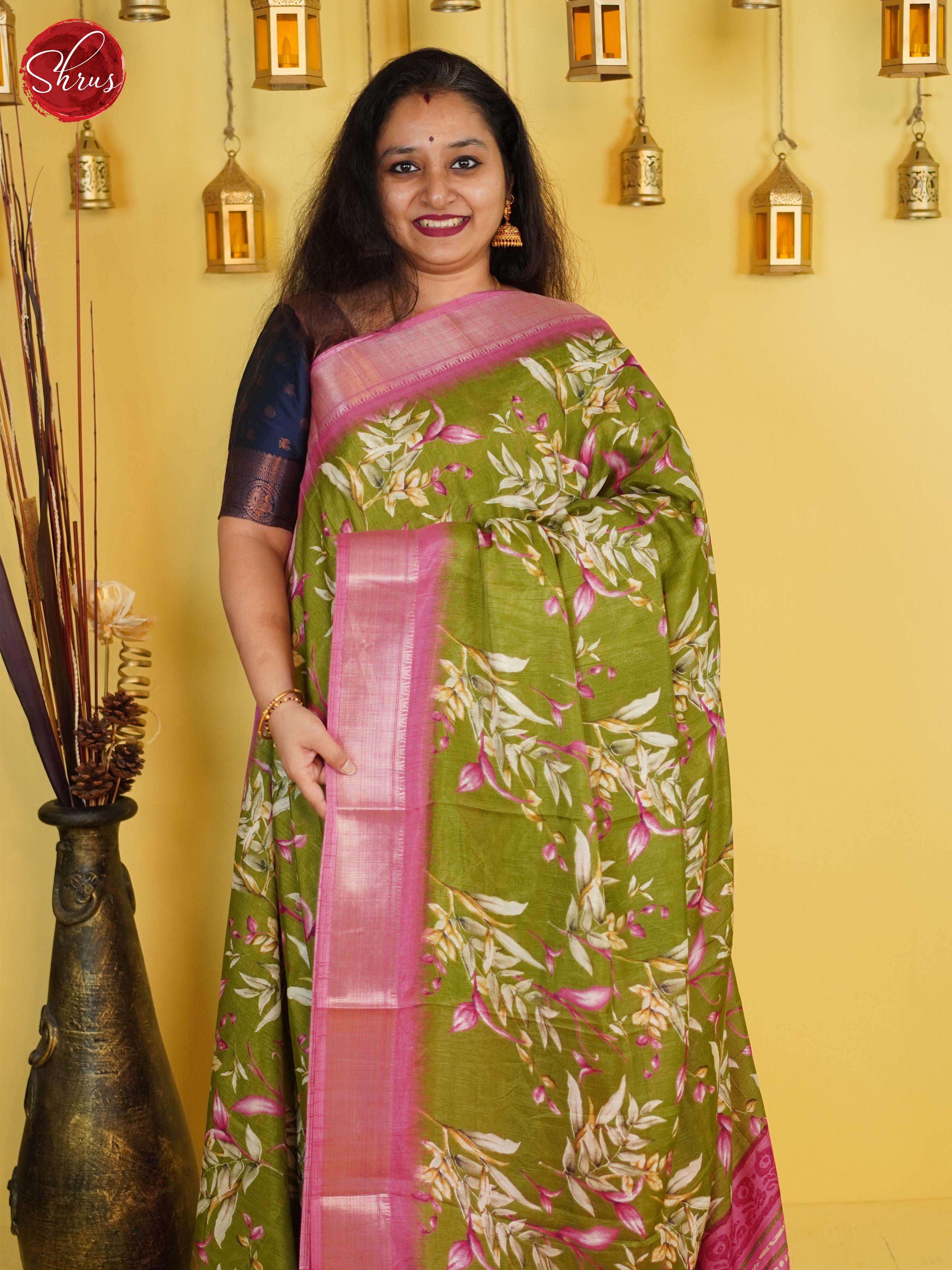 Green &Pink - Semi Crepe Saree - Shop on ShrusEternity.com