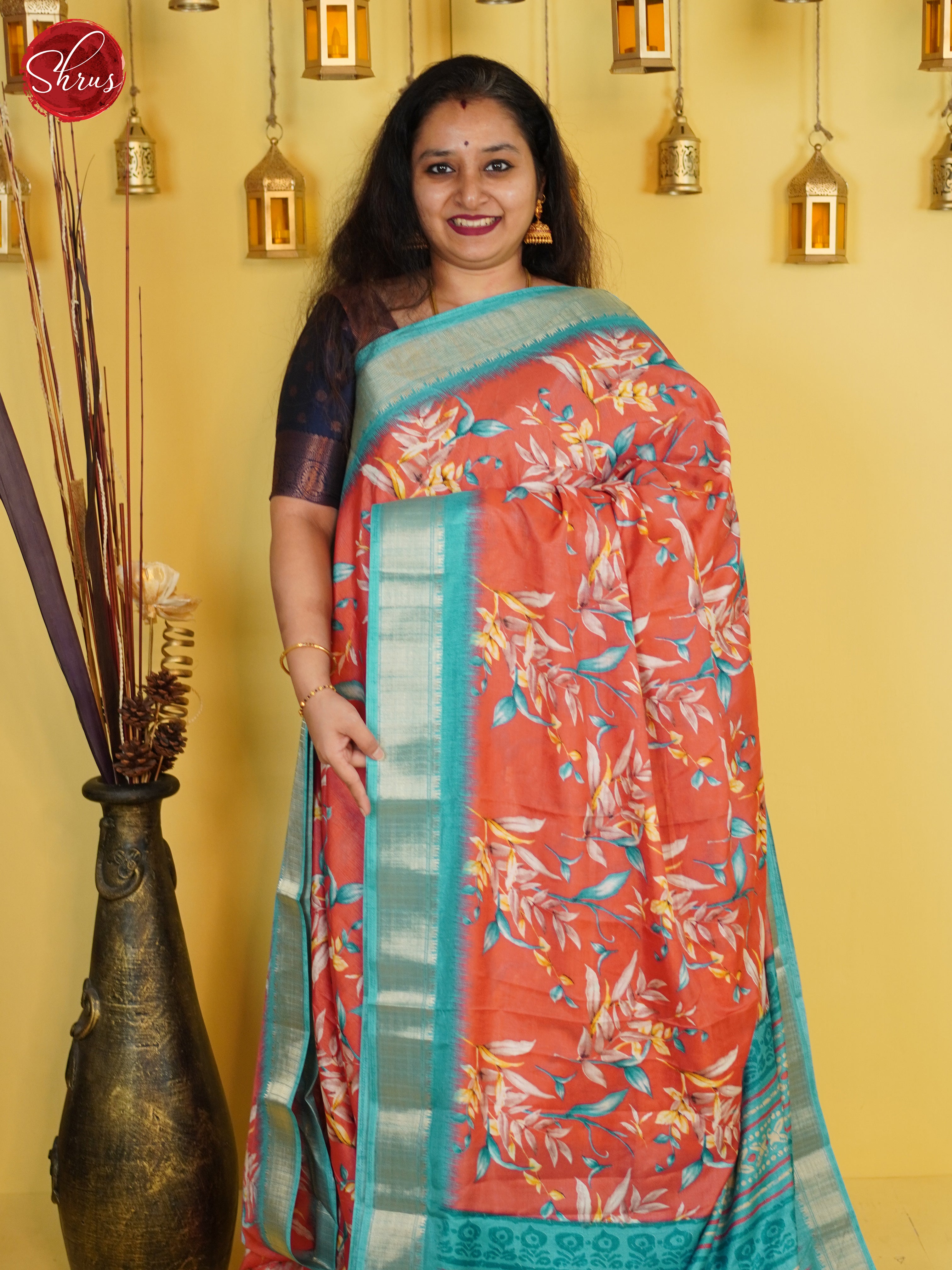 Red & Blue - Semi Crepe Saree - Shop on ShrusEternity.com