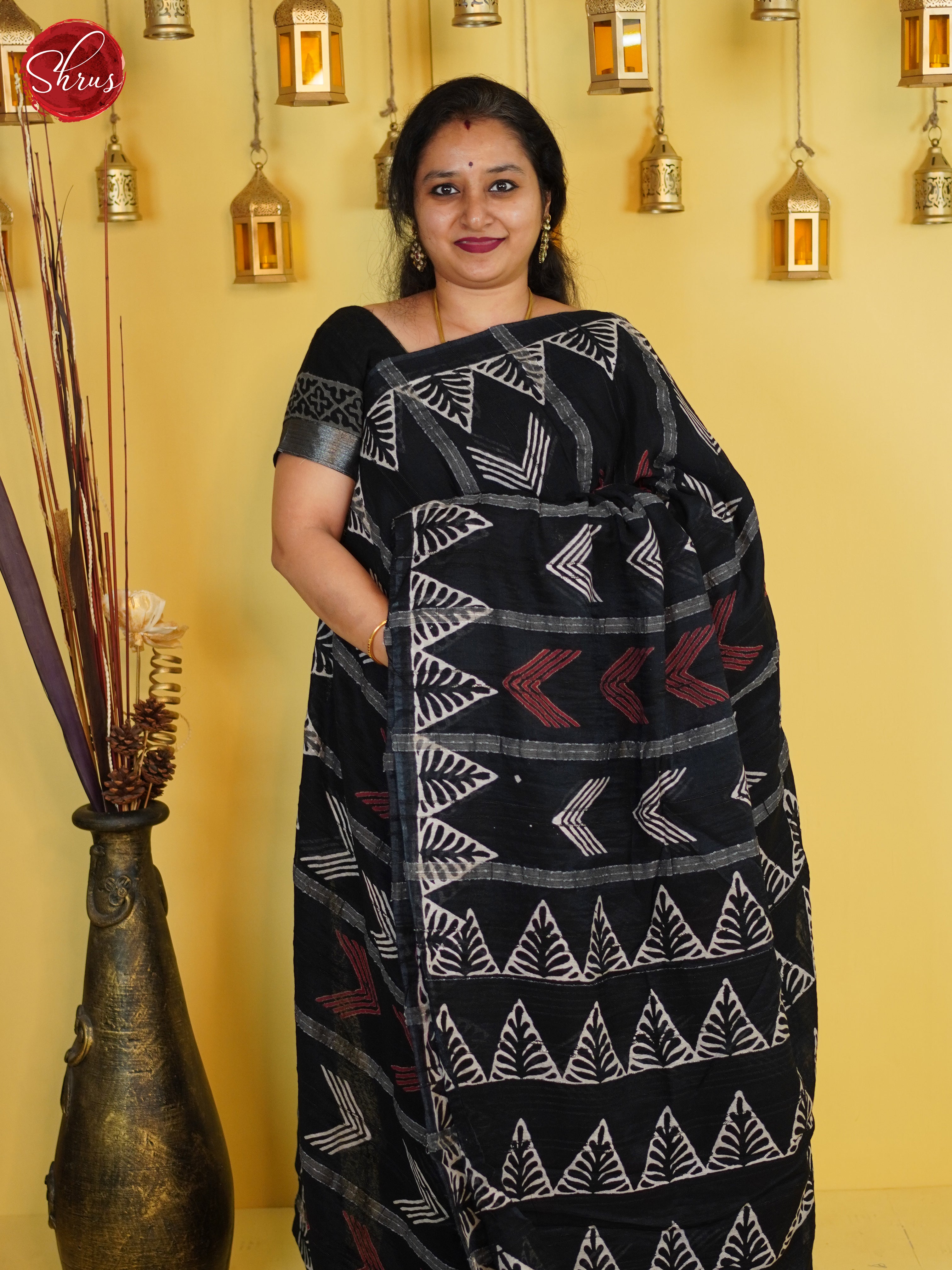 Black(Single tone) - Linen Cotton Saree - Shop on ShrusEternity.com