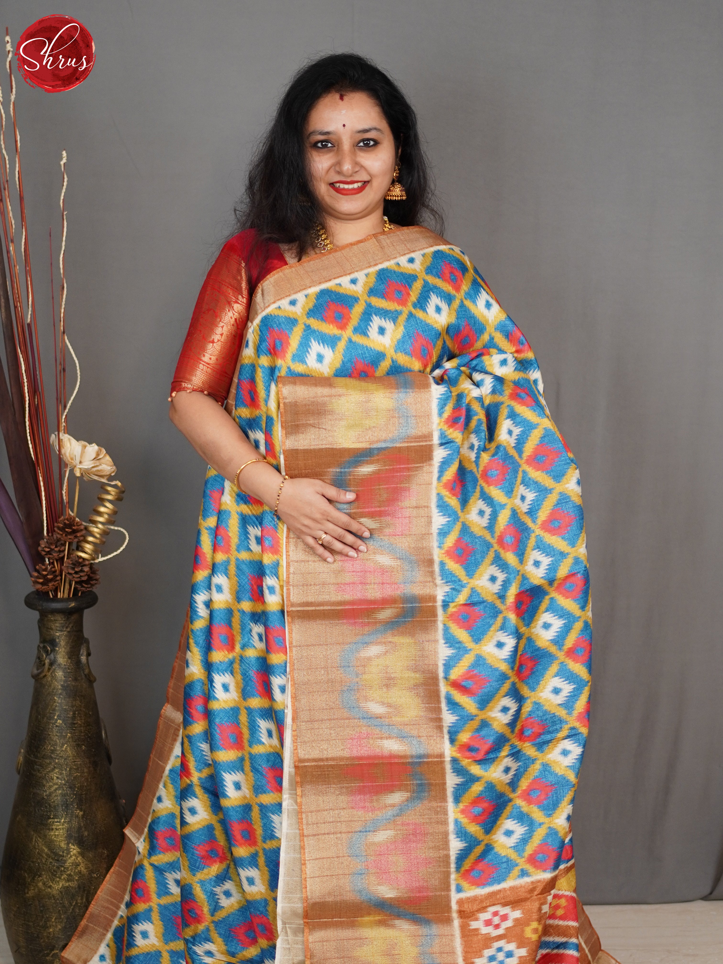 Blue & Brown - Semi Pochampally Saree - Shop on ShrusEternity.com