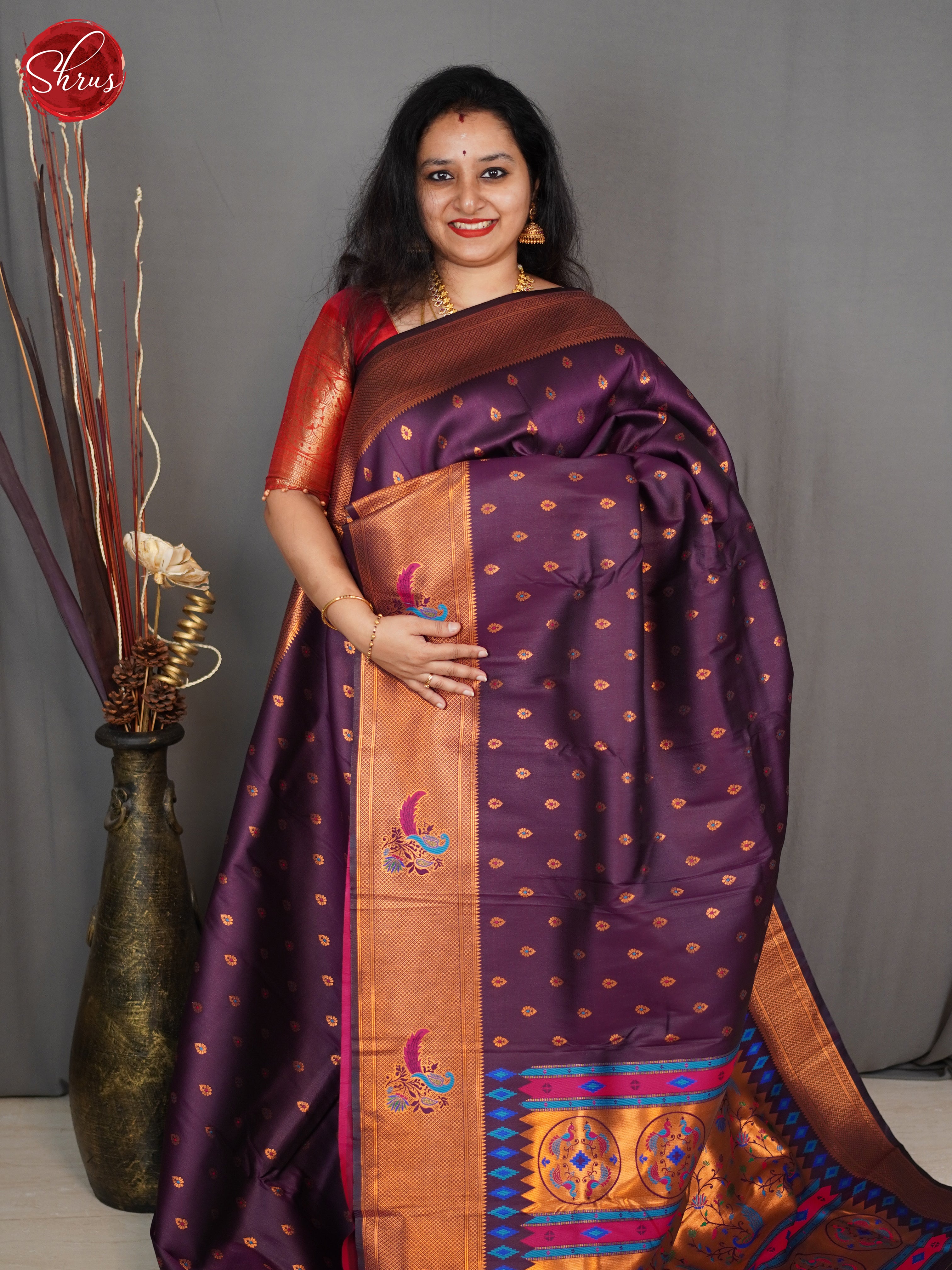 Wine & PInk - Semi Paithani Saree - Shop on ShrusEternity.com