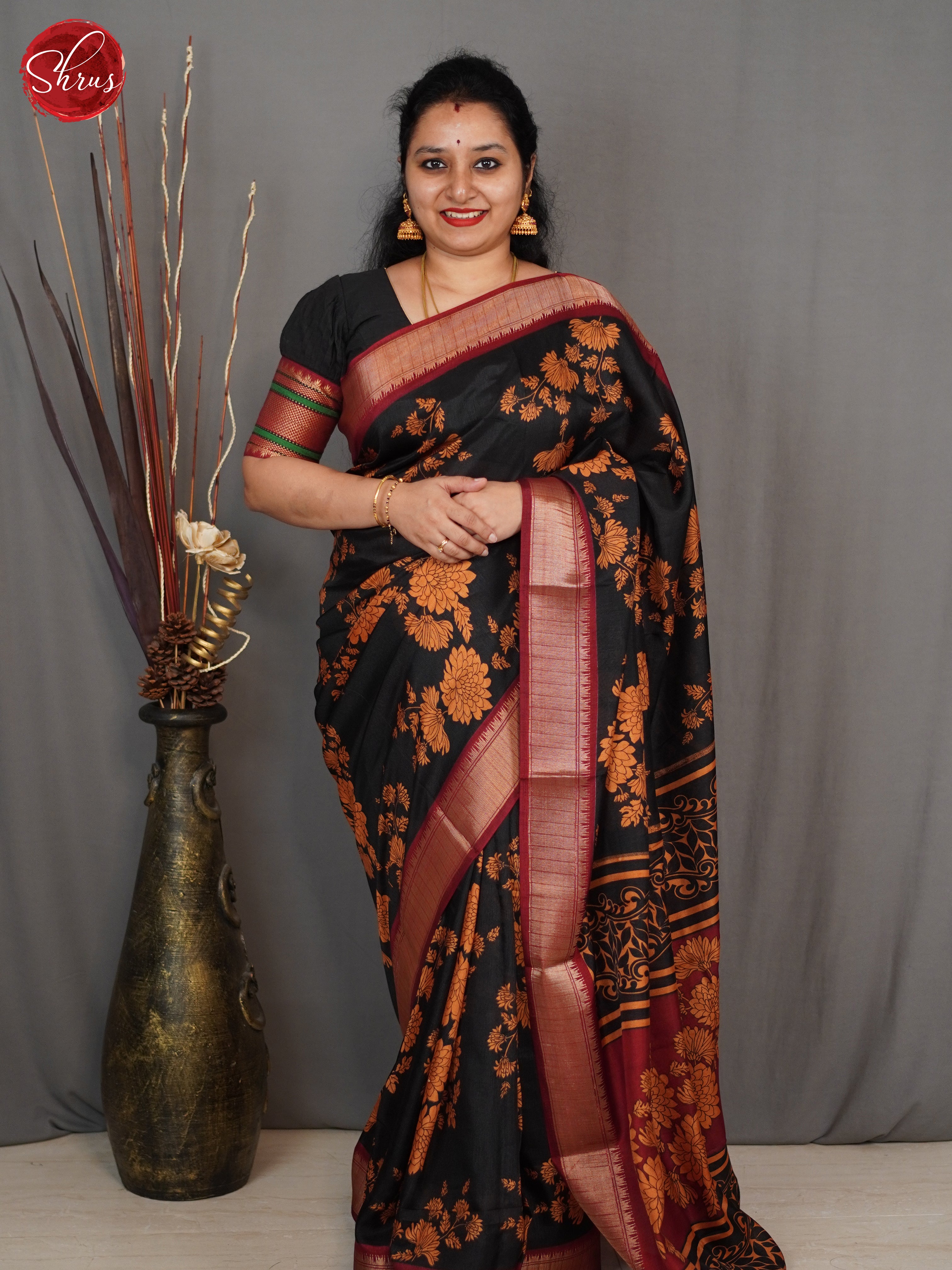 Black & Maroon - Semi crepe Saree - Shop on ShrusEternity.com