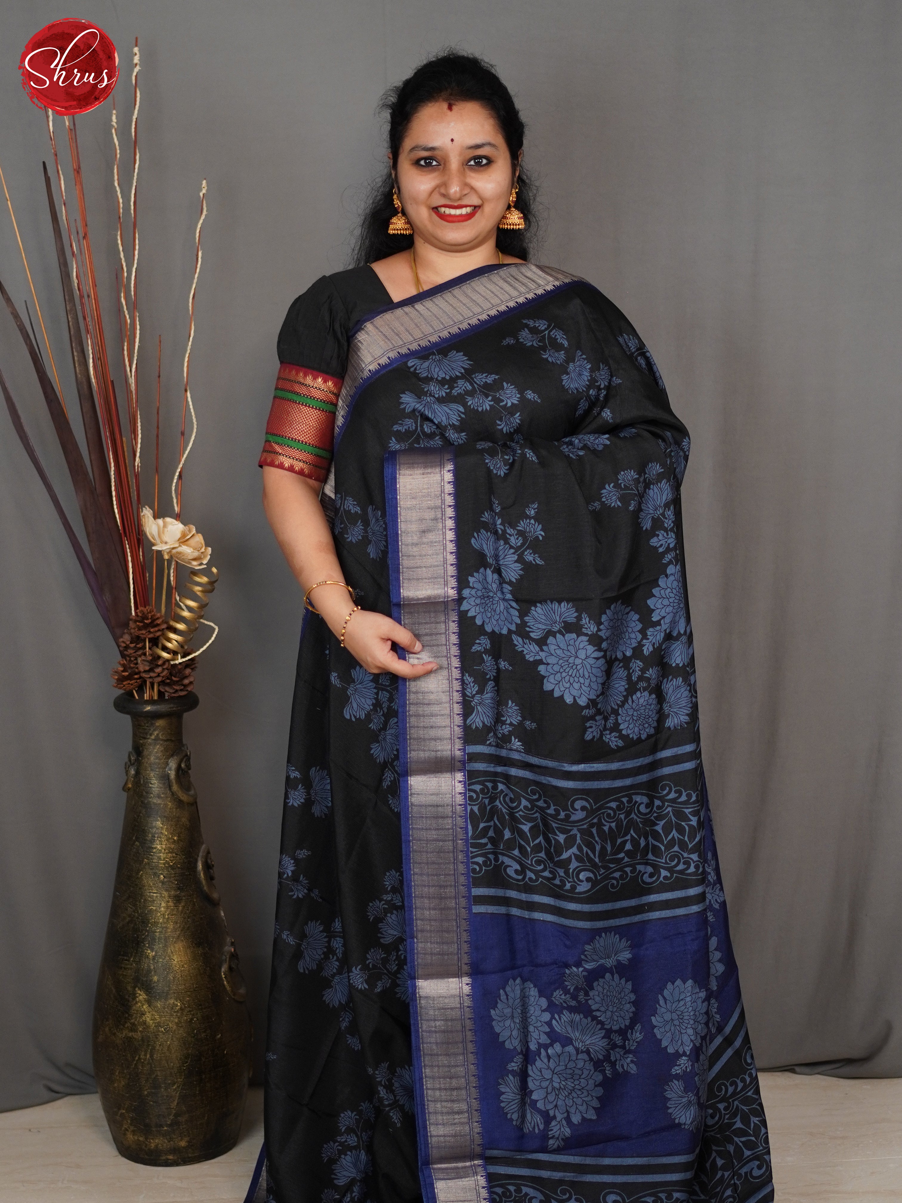 Black   & Blue- Semi Crepe Saree - Shop on ShrusEternity.com