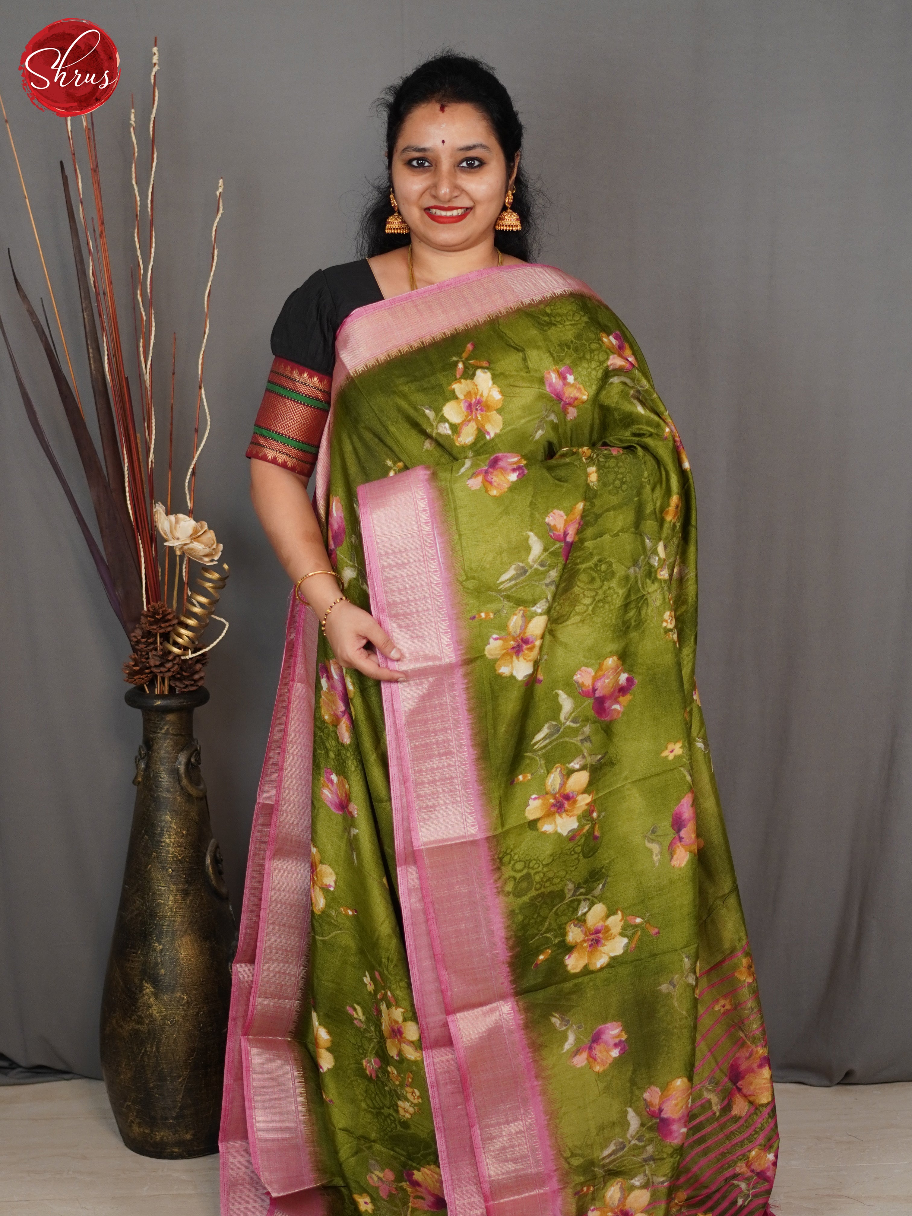 Green & Pink - Semi Crepe Saree - Shop on ShrusEternity.com